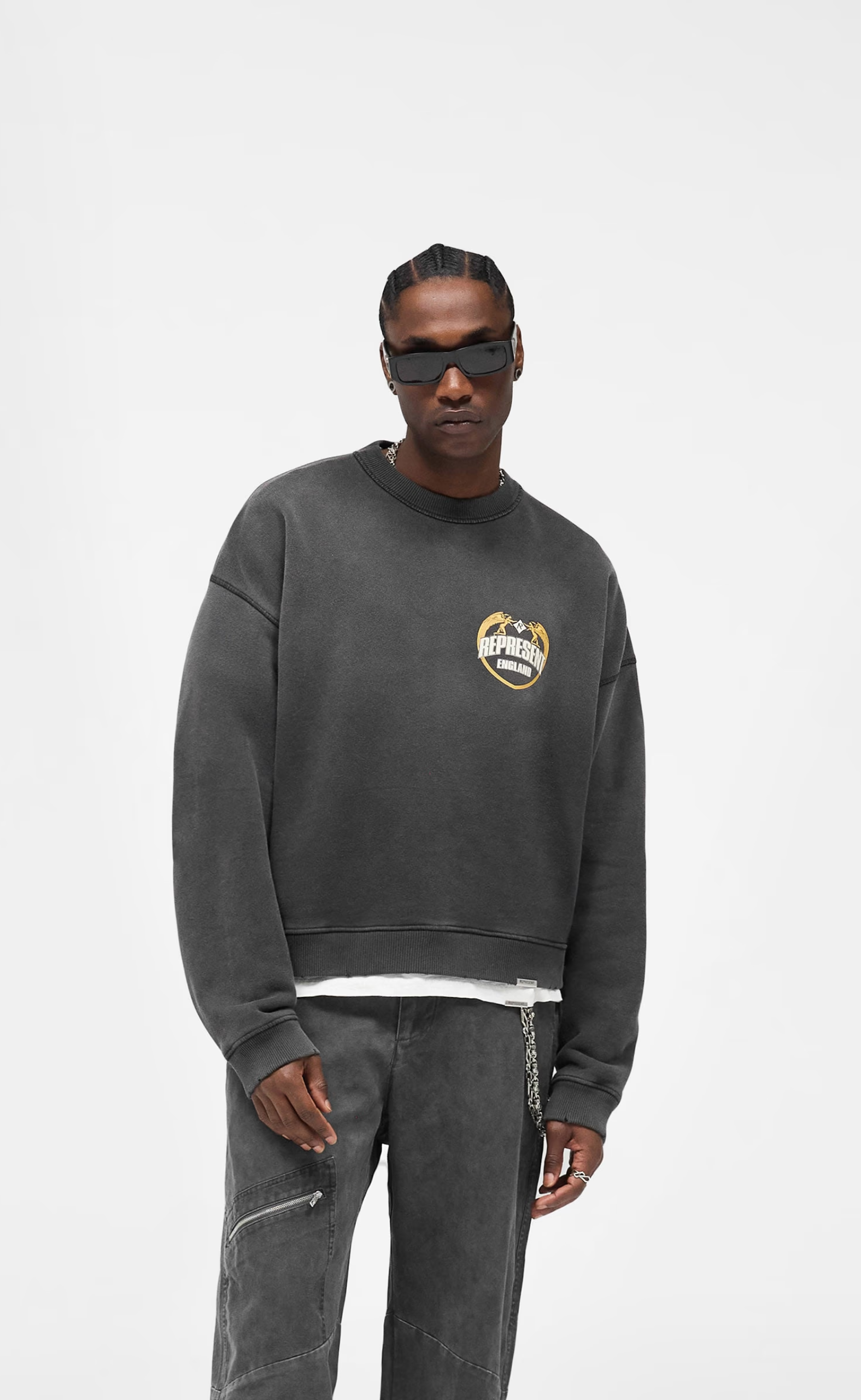 REPRESENT ANGEL BORDER STAINED BLACK CREWNECK