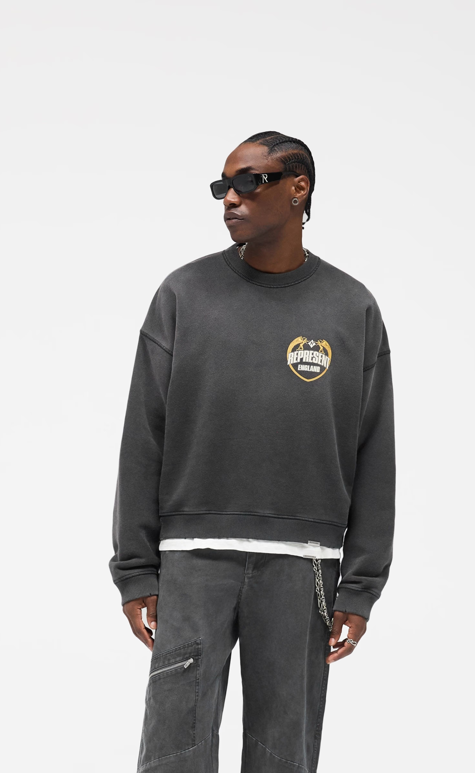 REPRESENT ANGEL BORDER STAINED BLACK CREWNECK