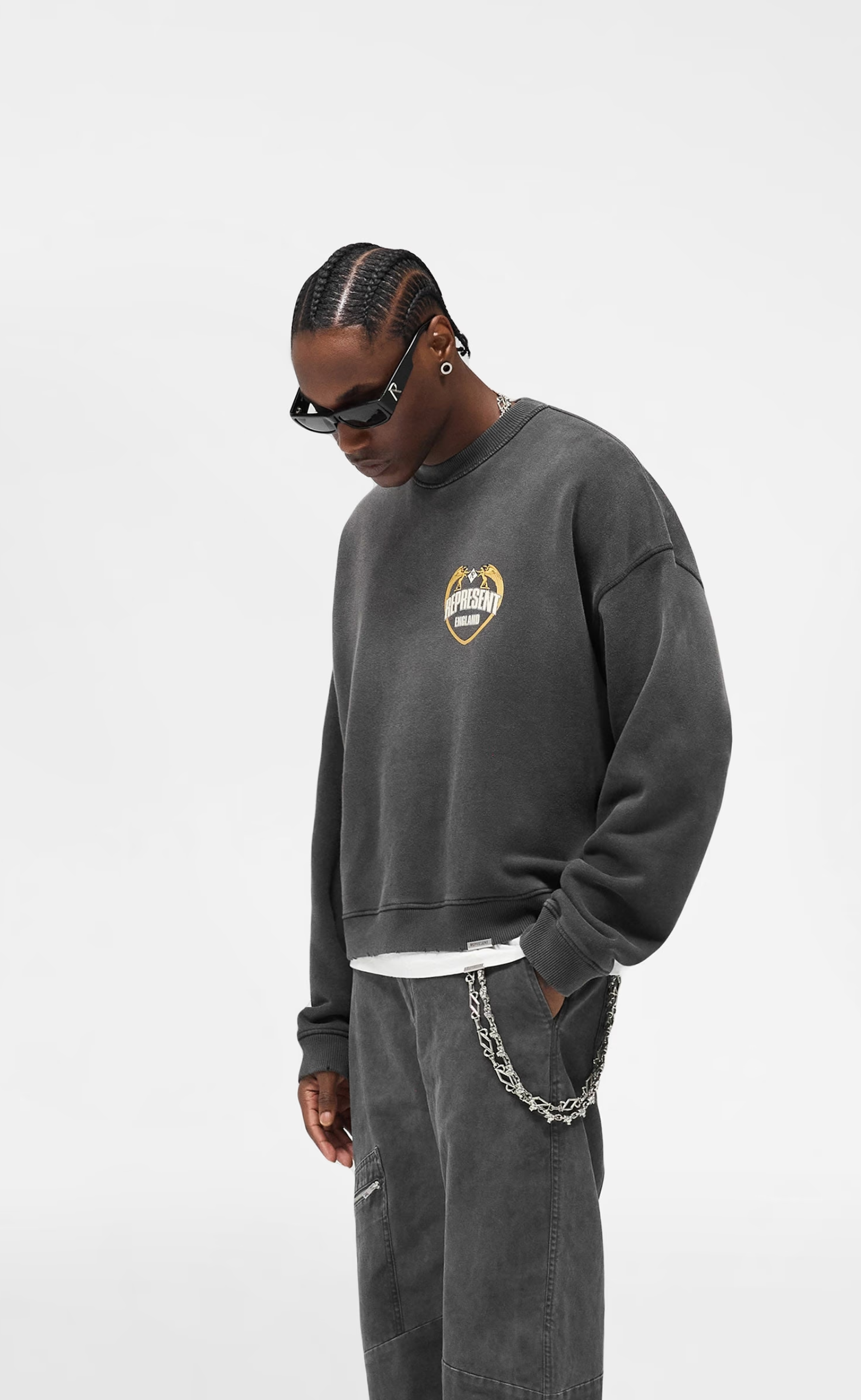 REPRESENT ANGEL BORDER STAINED BLACK CREWNECK