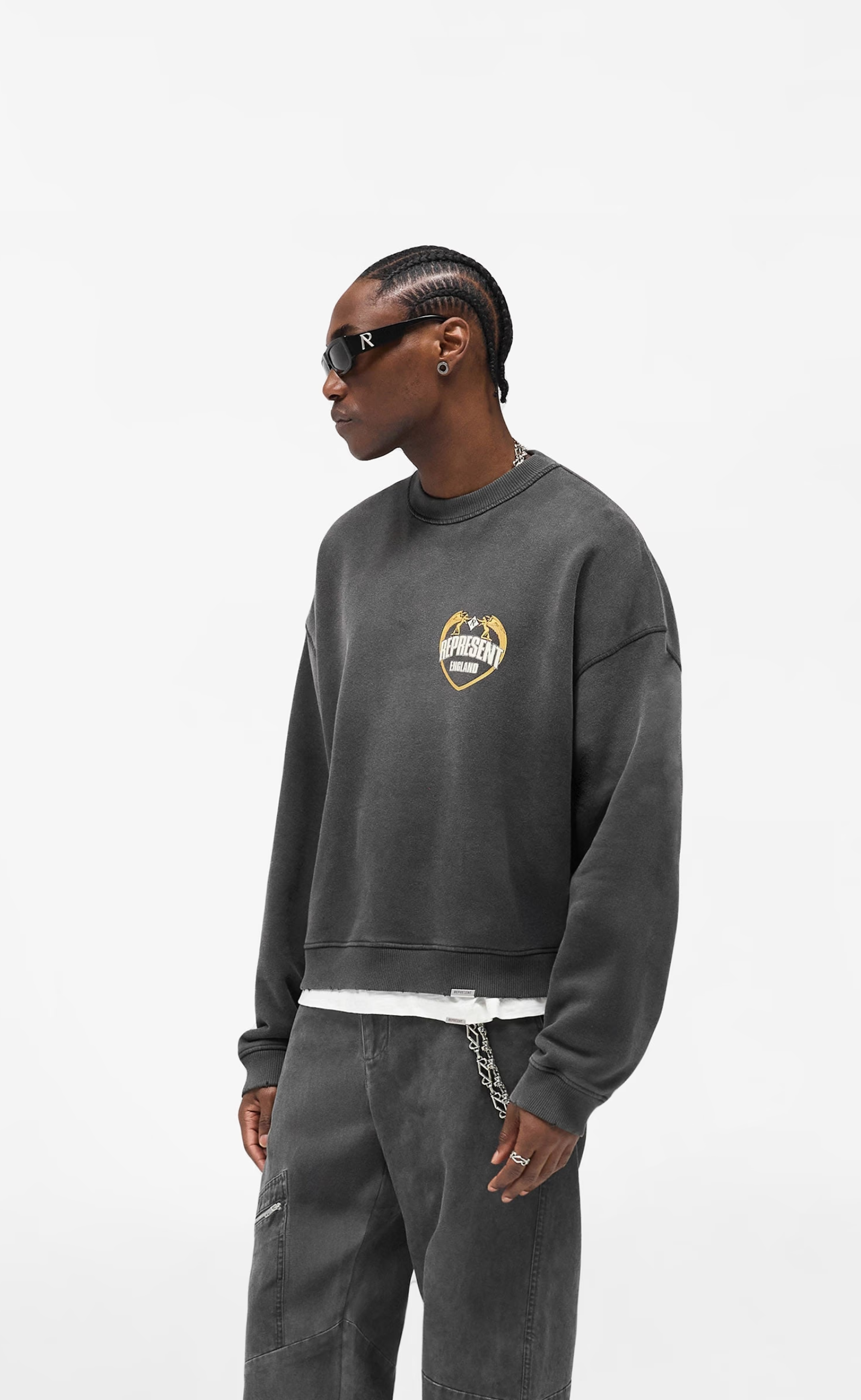 REPRESENT ANGEL BORDER STAINED BLACK CREWNECK