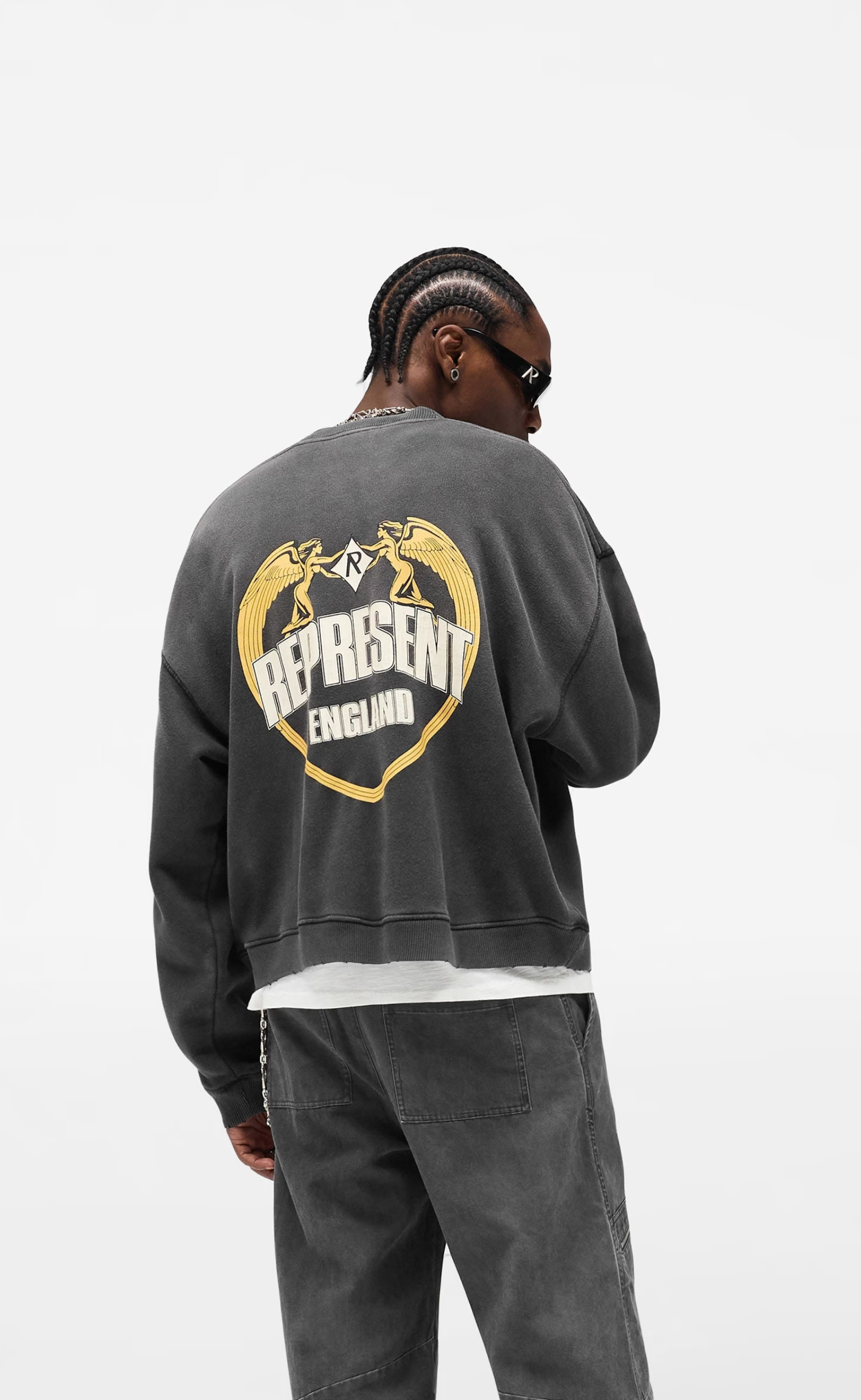 REPRESENT ANGEL BORDER STAINED BLACK CREWNECK