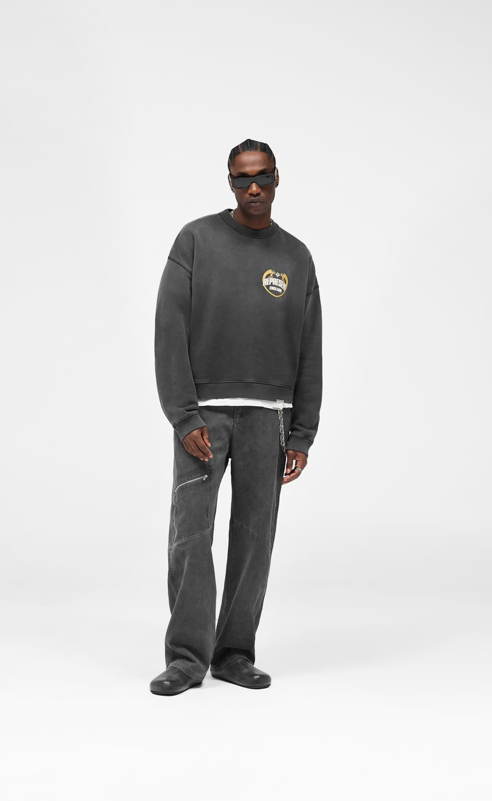 REPRESENT ANGEL BORDER STAINED BLACK CREWNECK
