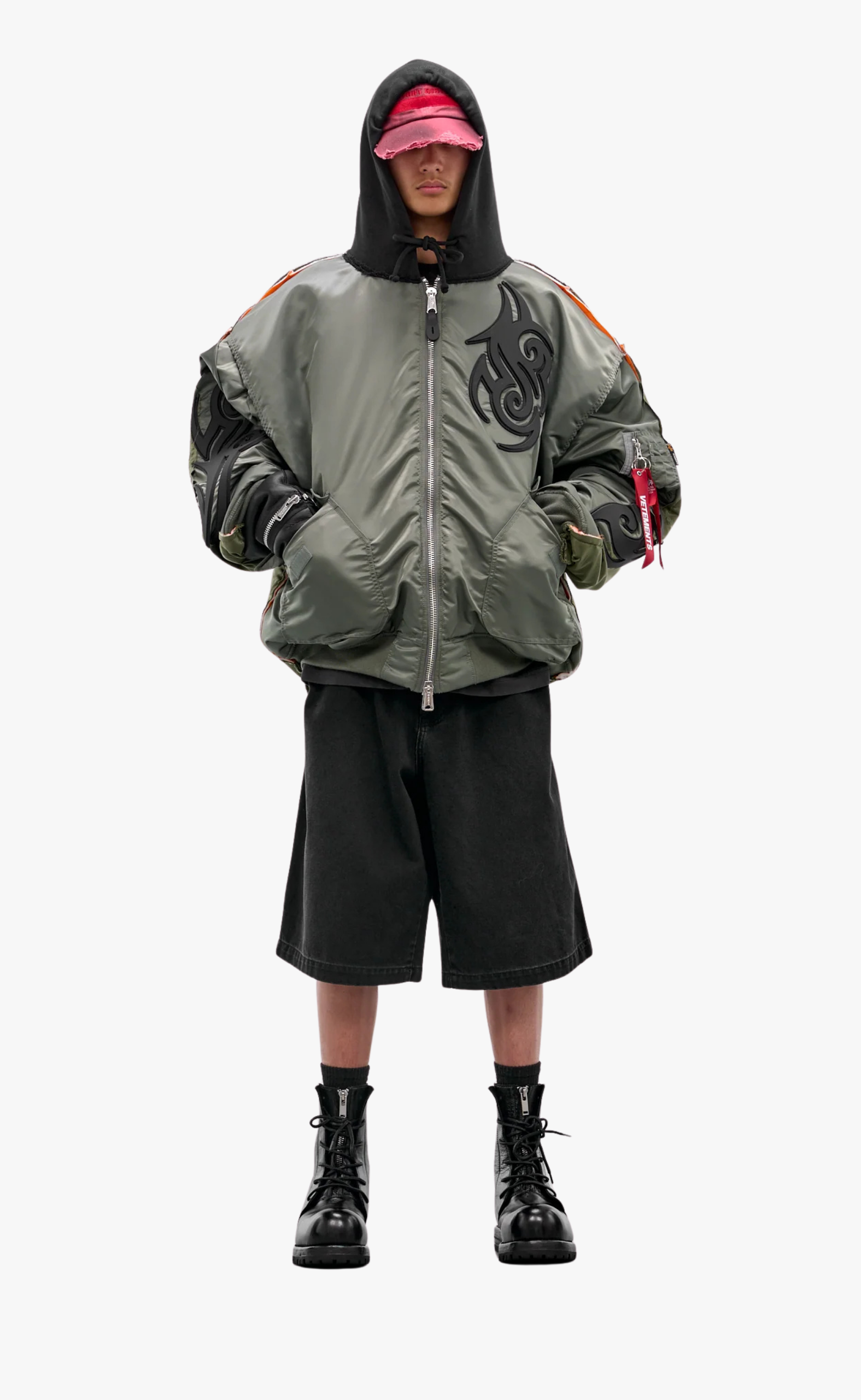 TRIBAL REWORKED BOMBER GREEN BLACK JACKET