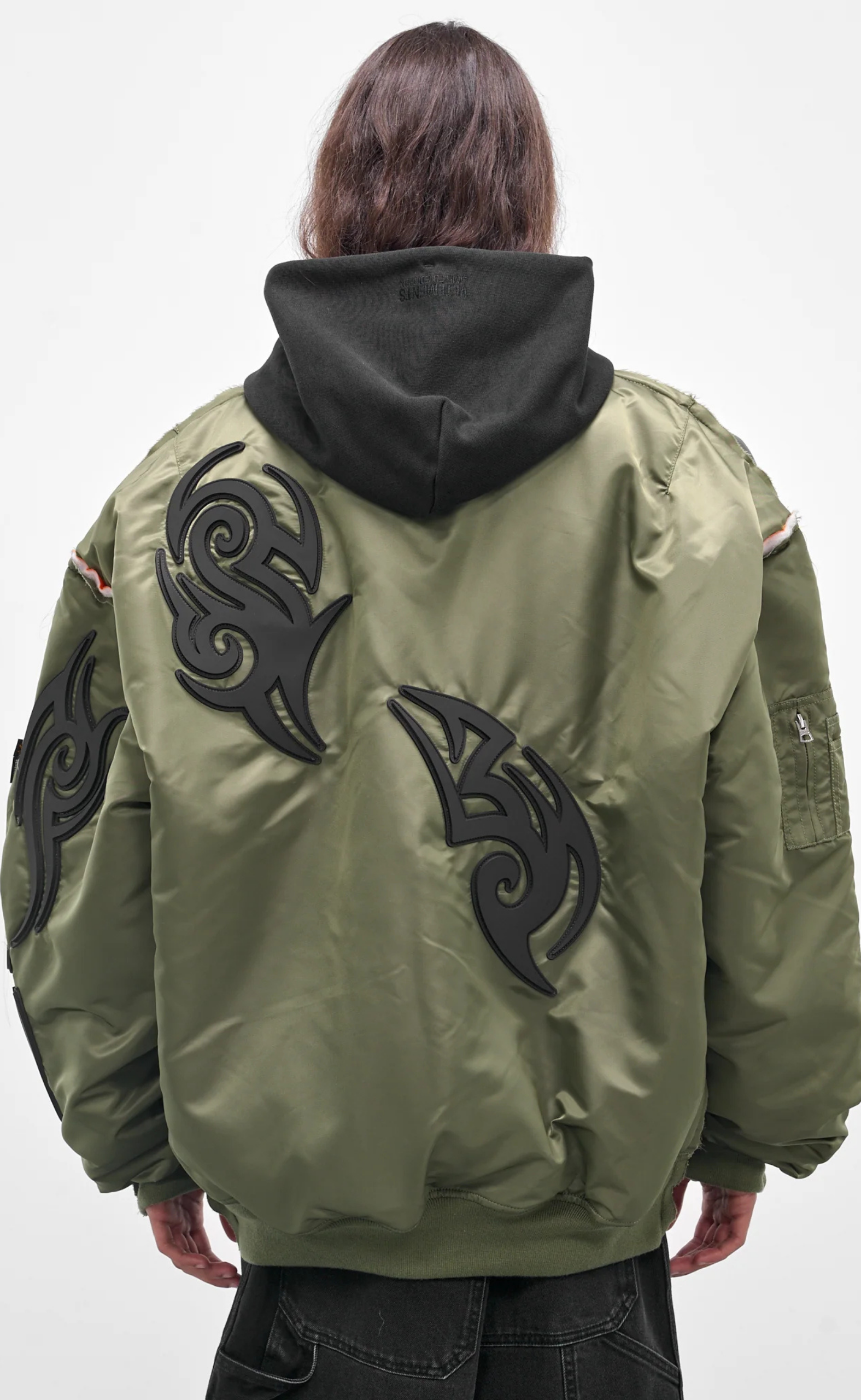 TRIBAL REWORKED BOMBER GREEN BLACK JACKET