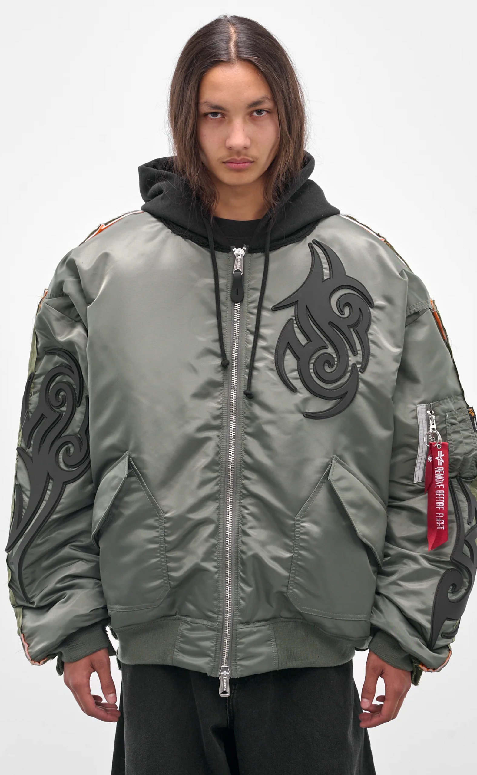 TRIBAL REWORKED BOMBER GREEN BLACK JACKET