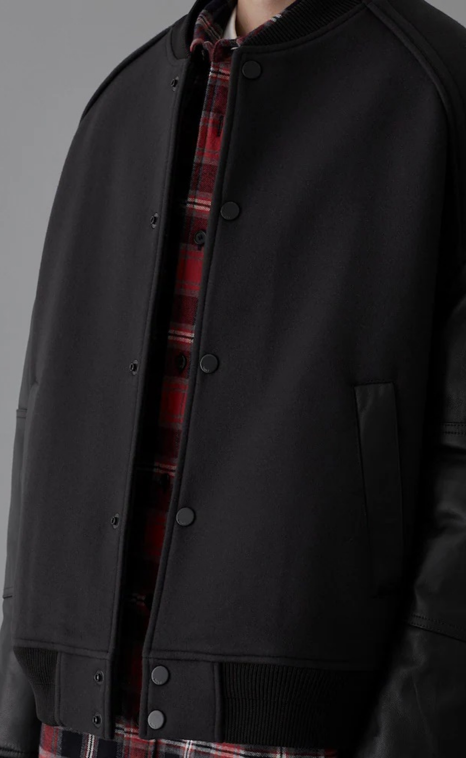 VARSITY WITH LEATHER SLEEVE BLACK JACKET