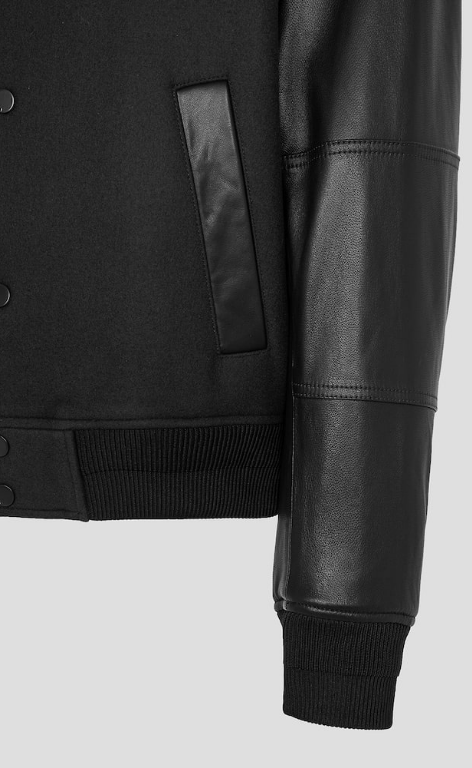 VARSITY WITH LEATHER SLEEVE BLACK JACKET
