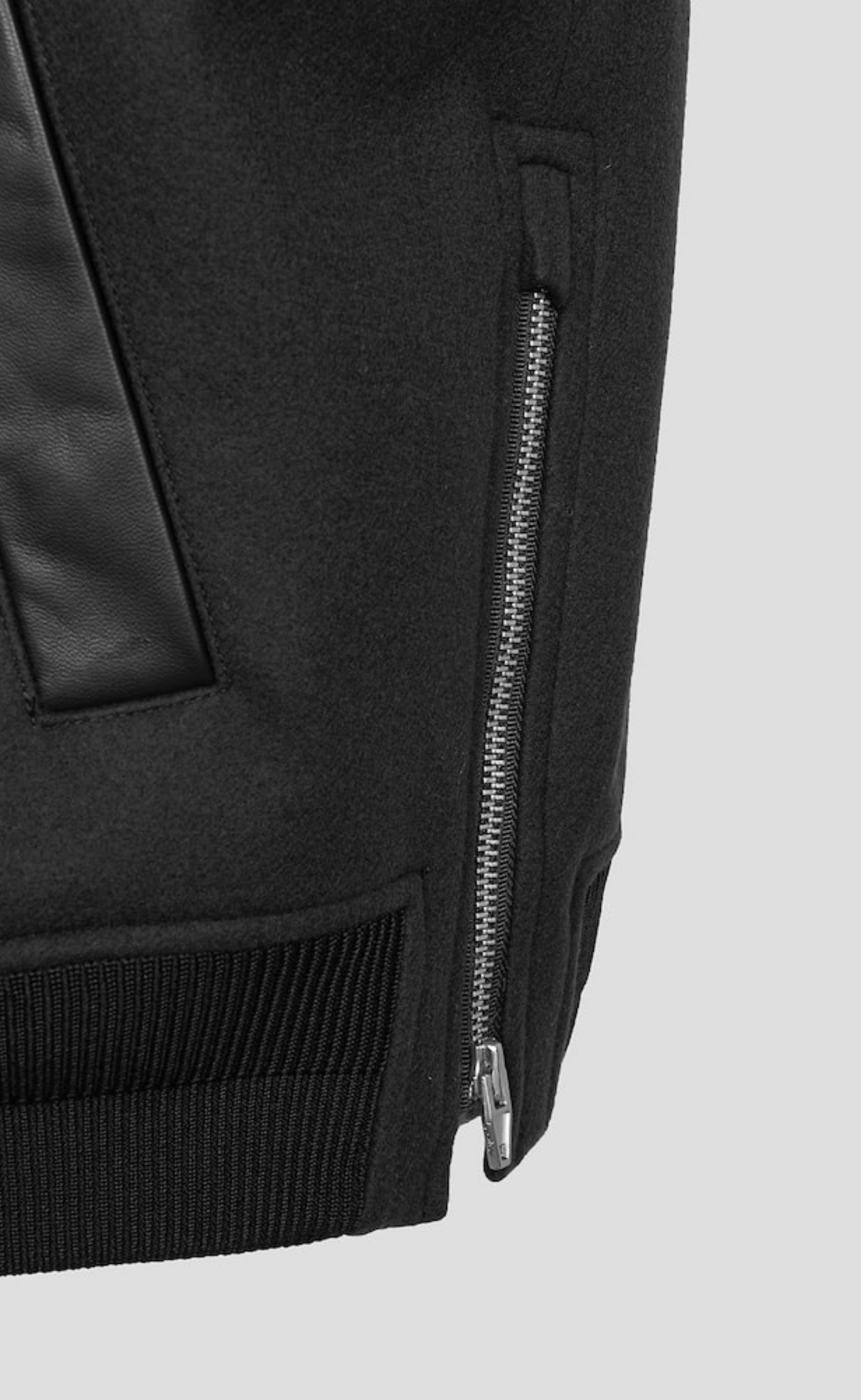 VARSITY WITH LEATHER SLEEVE BLACK JACKET