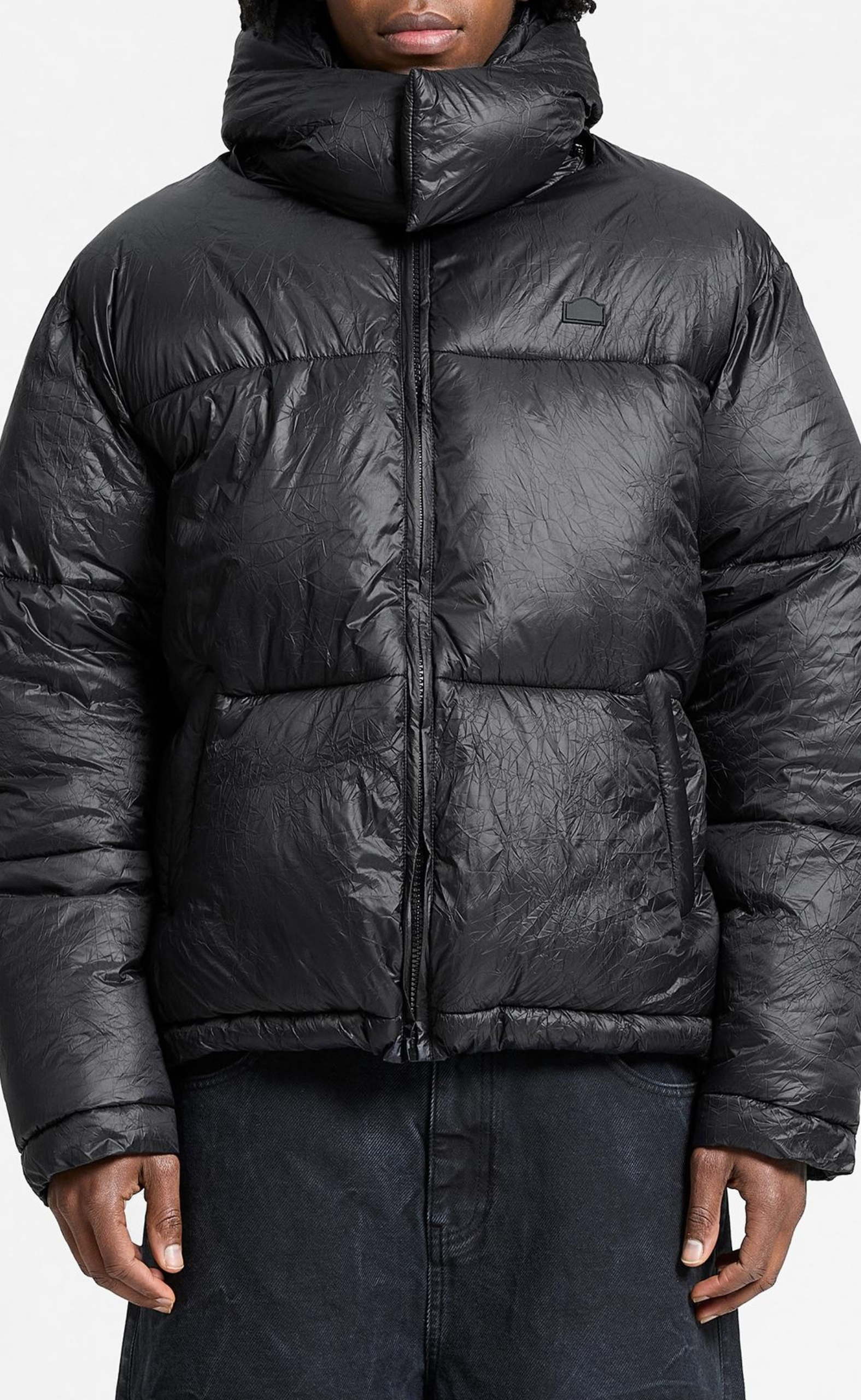 WRINKLED PUFFER BLACK JACKET