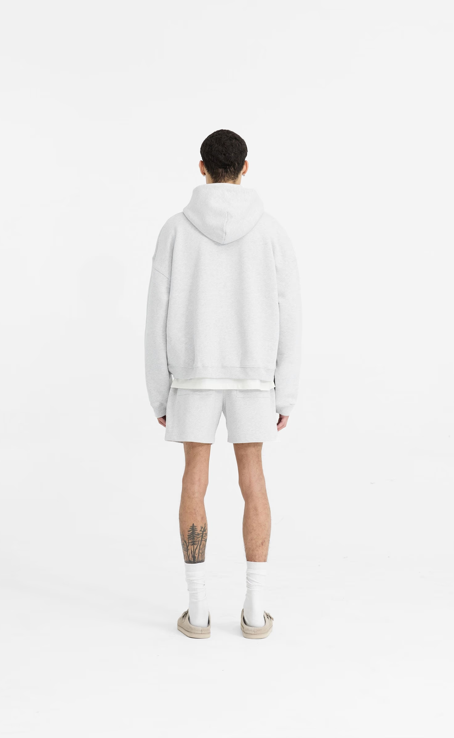 INITIAL BOXY OVERSIZED ZIP THROUGH ICE GREY MARL HOODIE