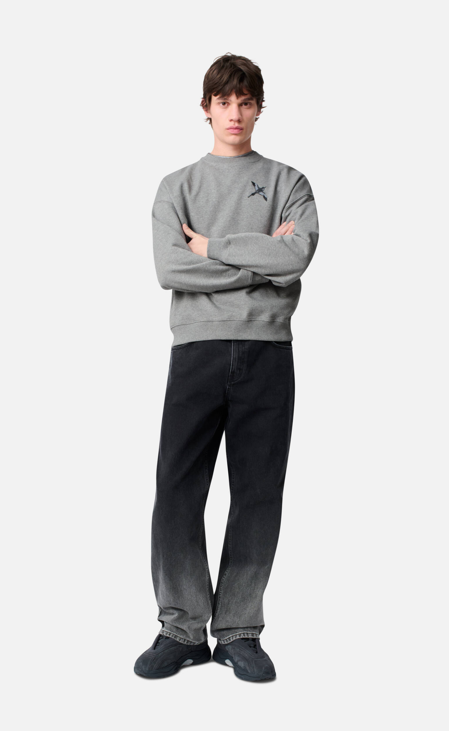 MICRO BEE BIRD GREY MELANGE CREWNECK