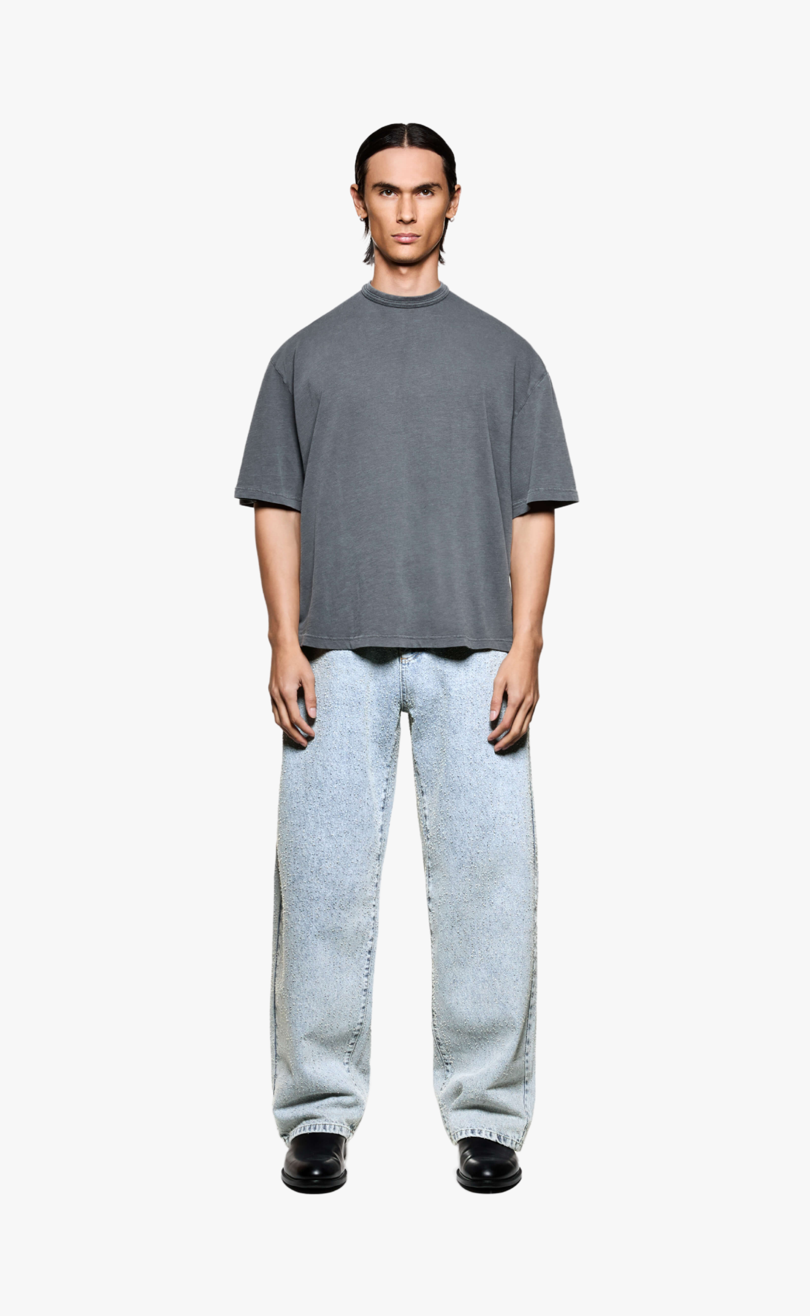 TWISTED WEAVE WIDE LEG BLEACH WASH JEANS