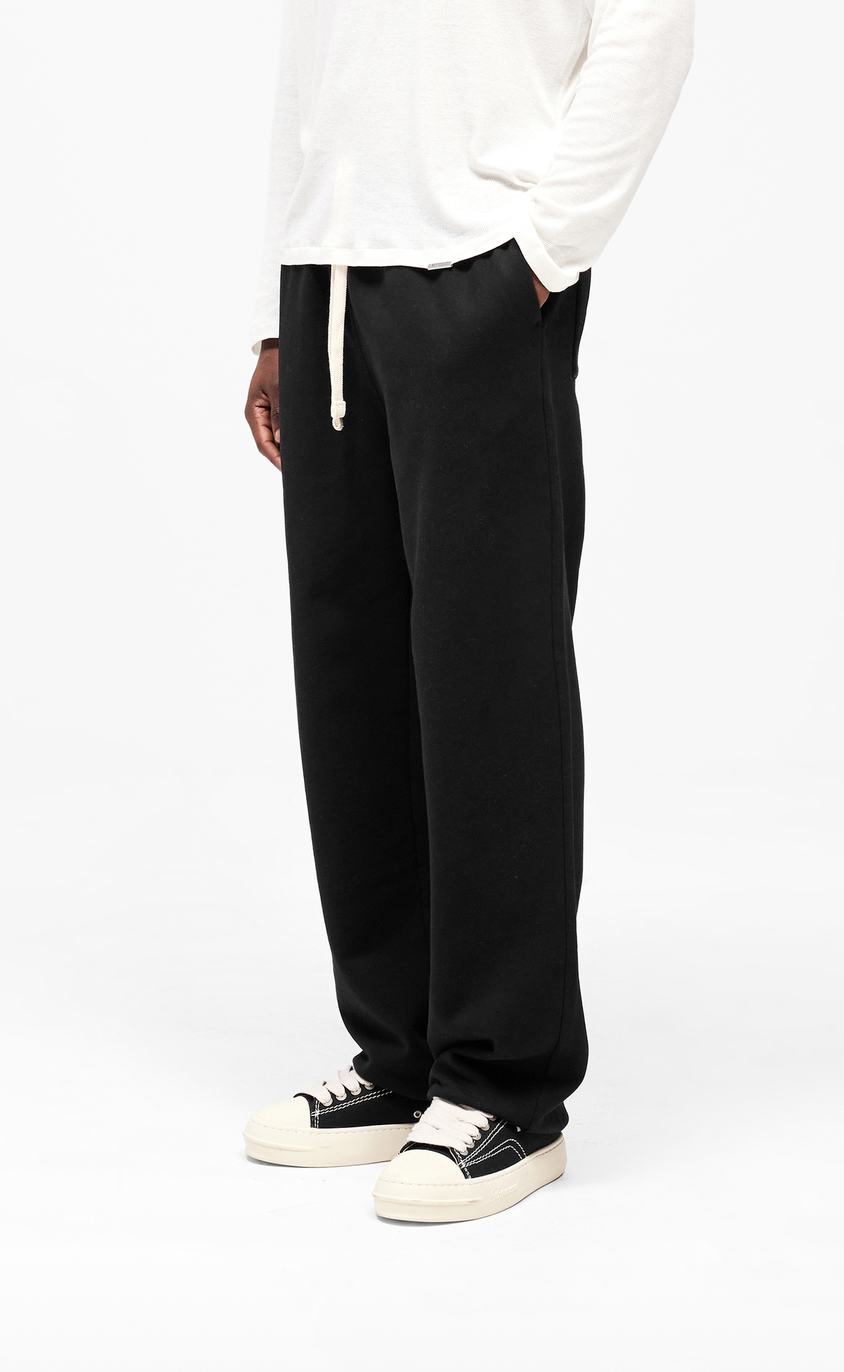 INITIAL WIDE LEG CUFFED JET BLACK SWEATPANTS