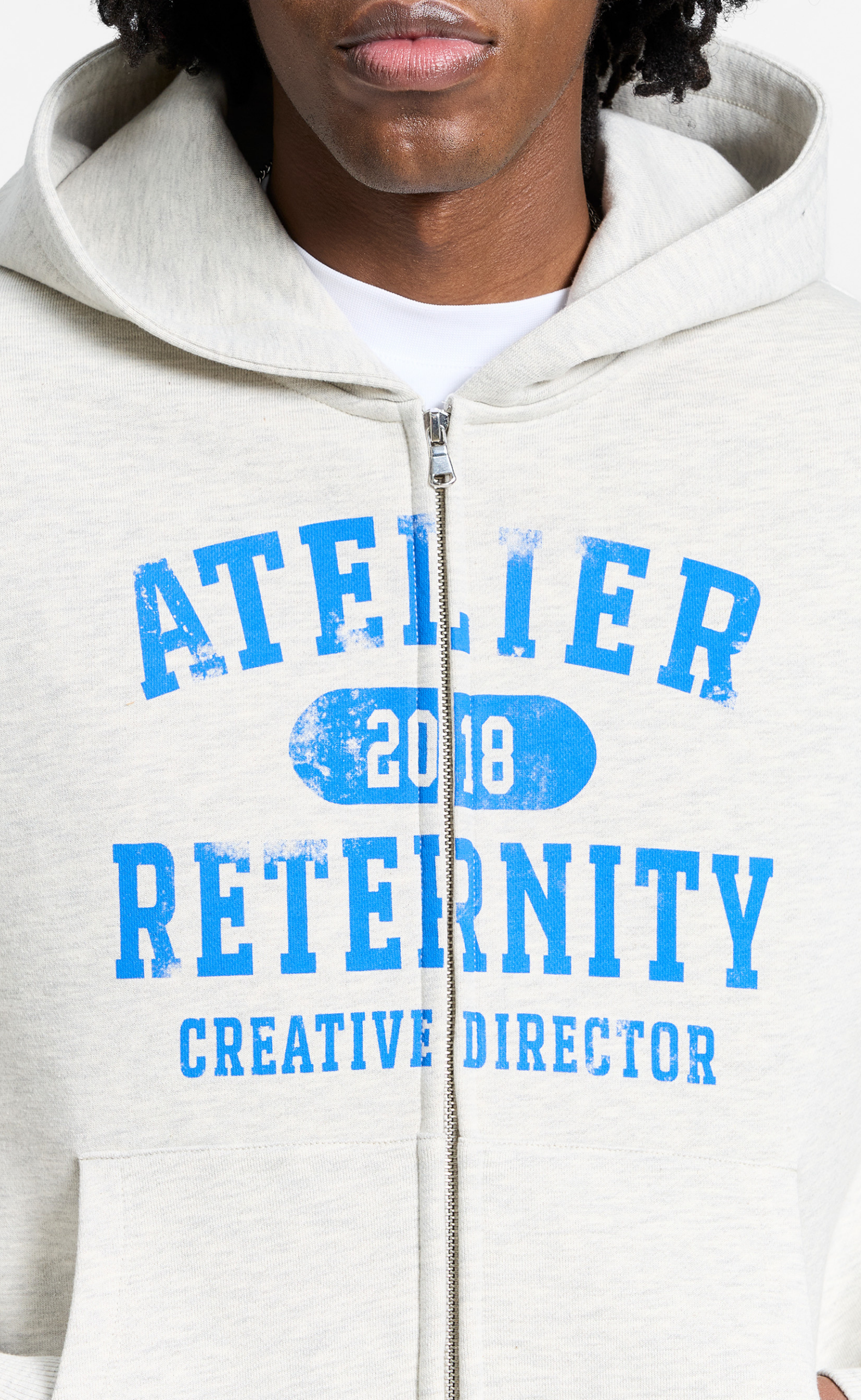 ATELIER EMBLEM ZIP MELANGE GREY HOODIE