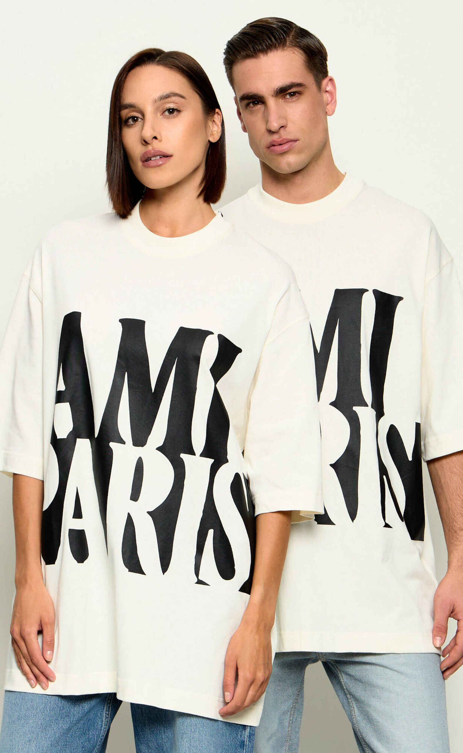 AMI PARIS PRINT OVERSIZE FIT WHITE T-SHIRT