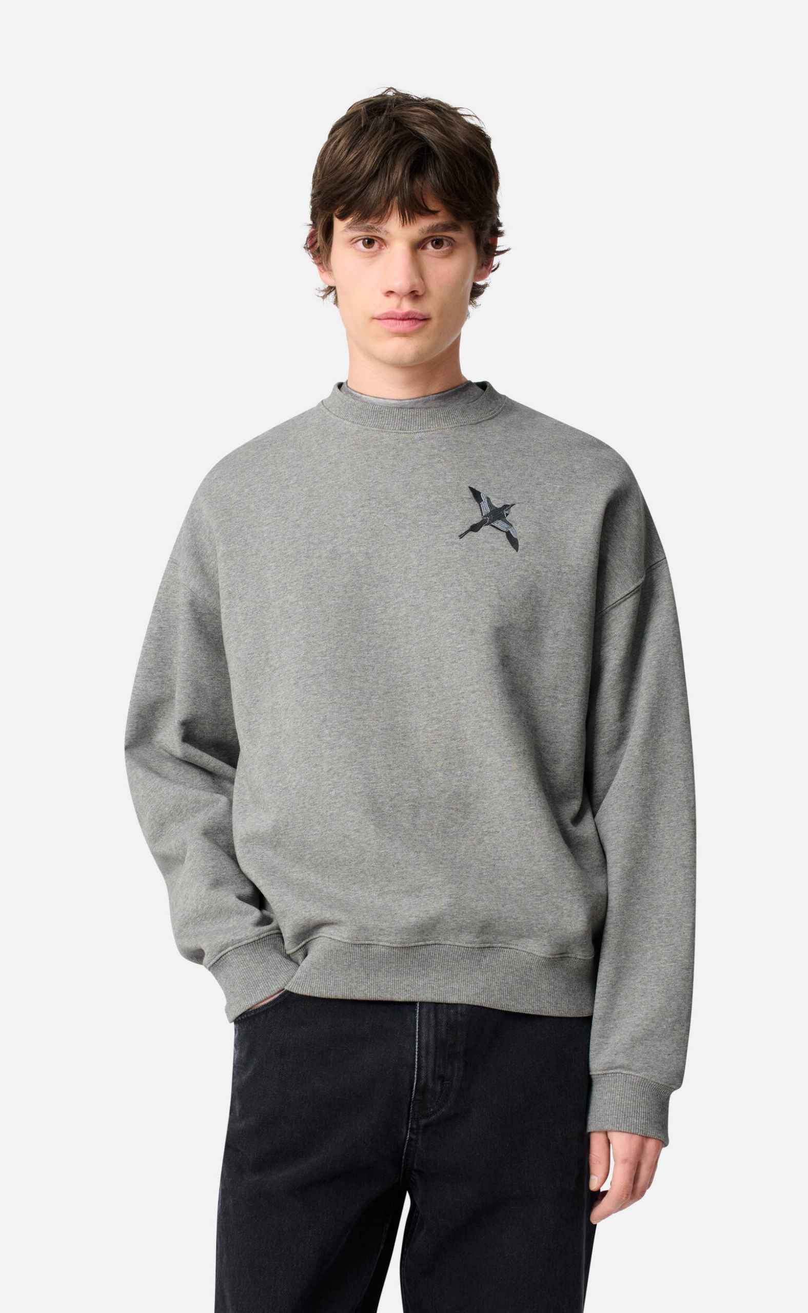 MICRO BEE BIRD GREY MELANGE CREWNECK
