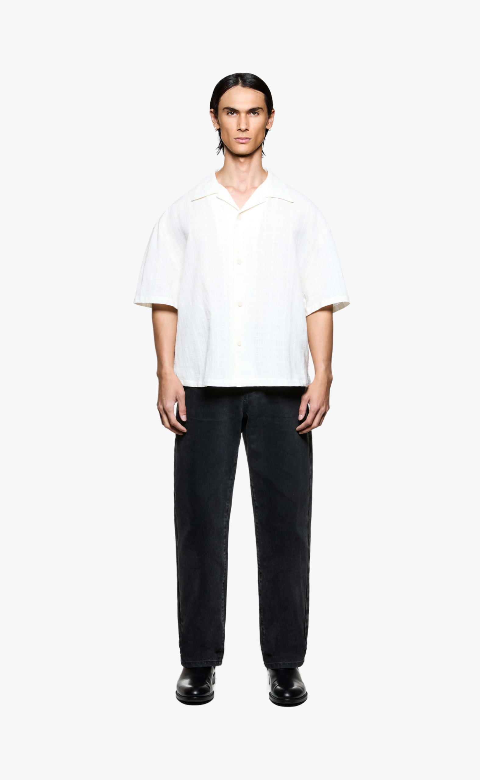 LOOSE WEAVE CHECK VACATION BONE SHIRT