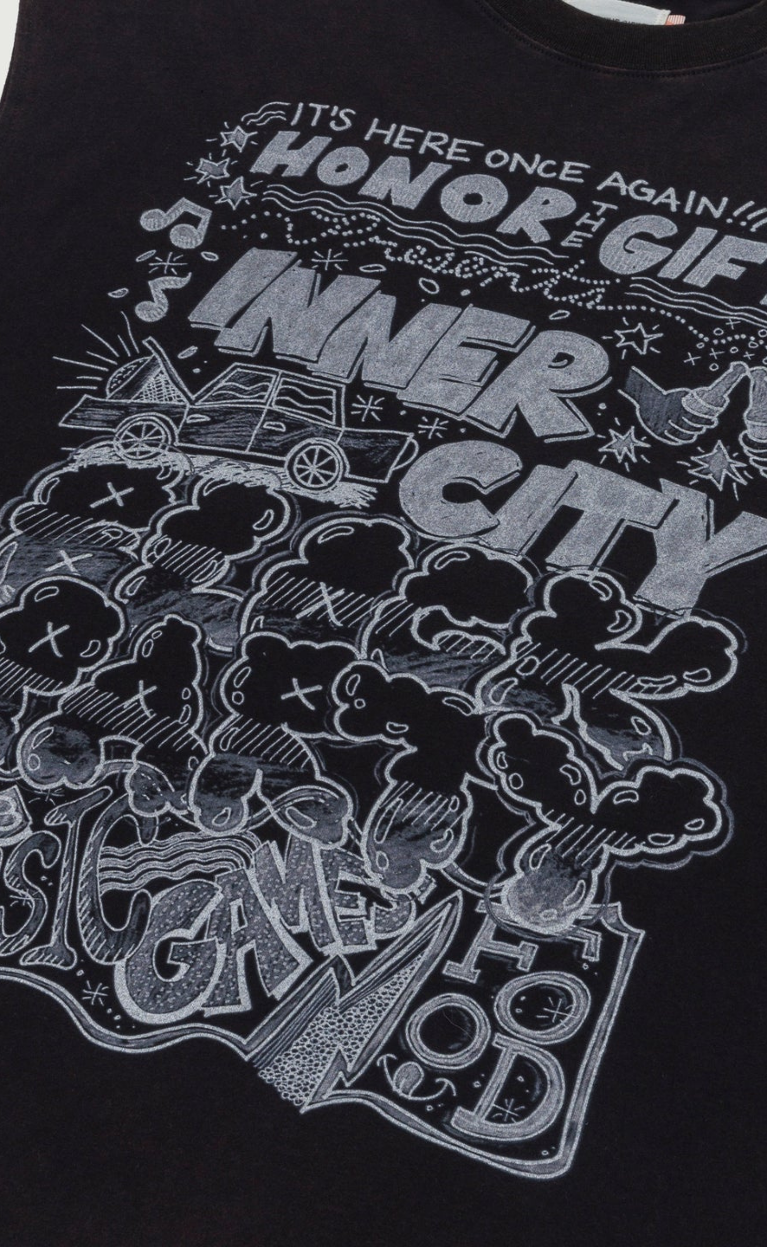 BLOCK PARTY CUT-OFF SLEEVELESS BLACK T-SHIRT