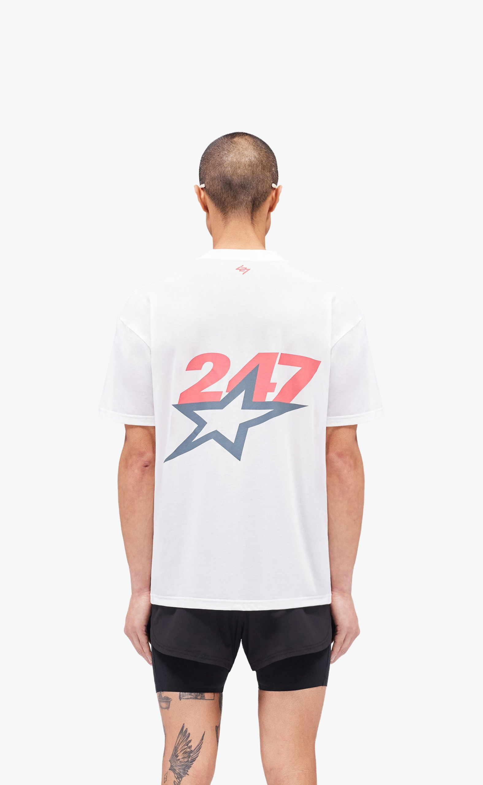 TEAM 247 STAR PRINT OVERSIZED FLAT WHITE T-SHIRT