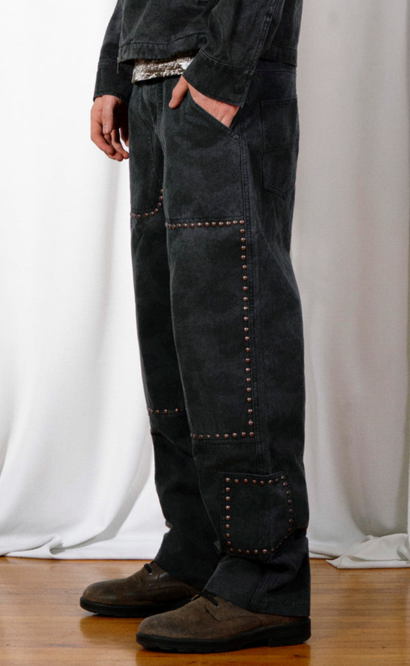COWHIDE DOUBLE KNEE BLACK PANTS
