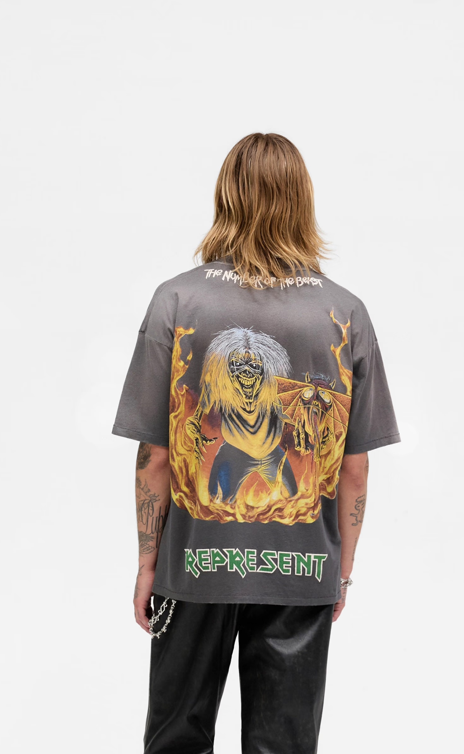 IRON MAIDEN X NUMBER OF BEAST SUNFADE GREY T-SHIRT