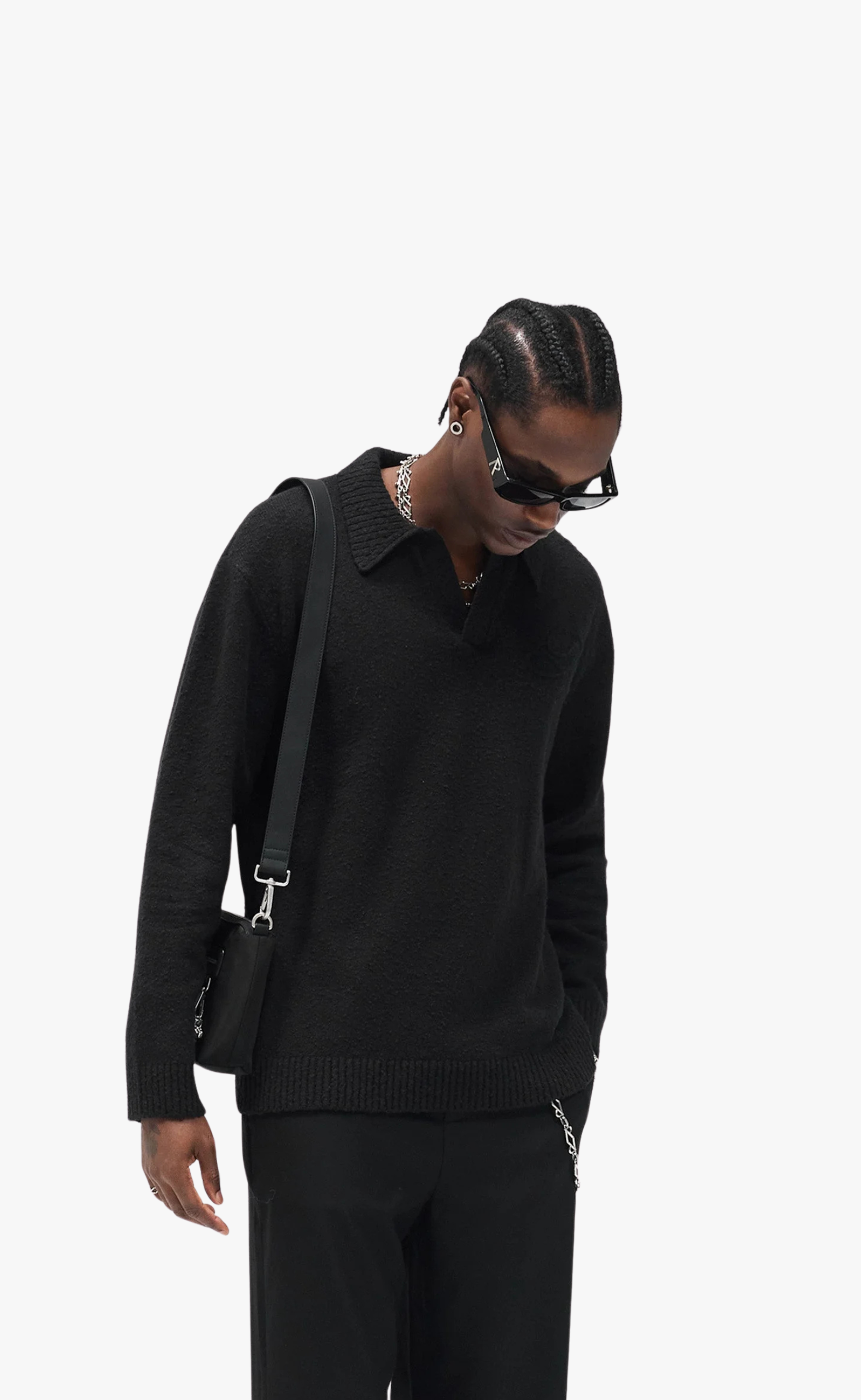KNITTED POLO JET BLACK SWEATER