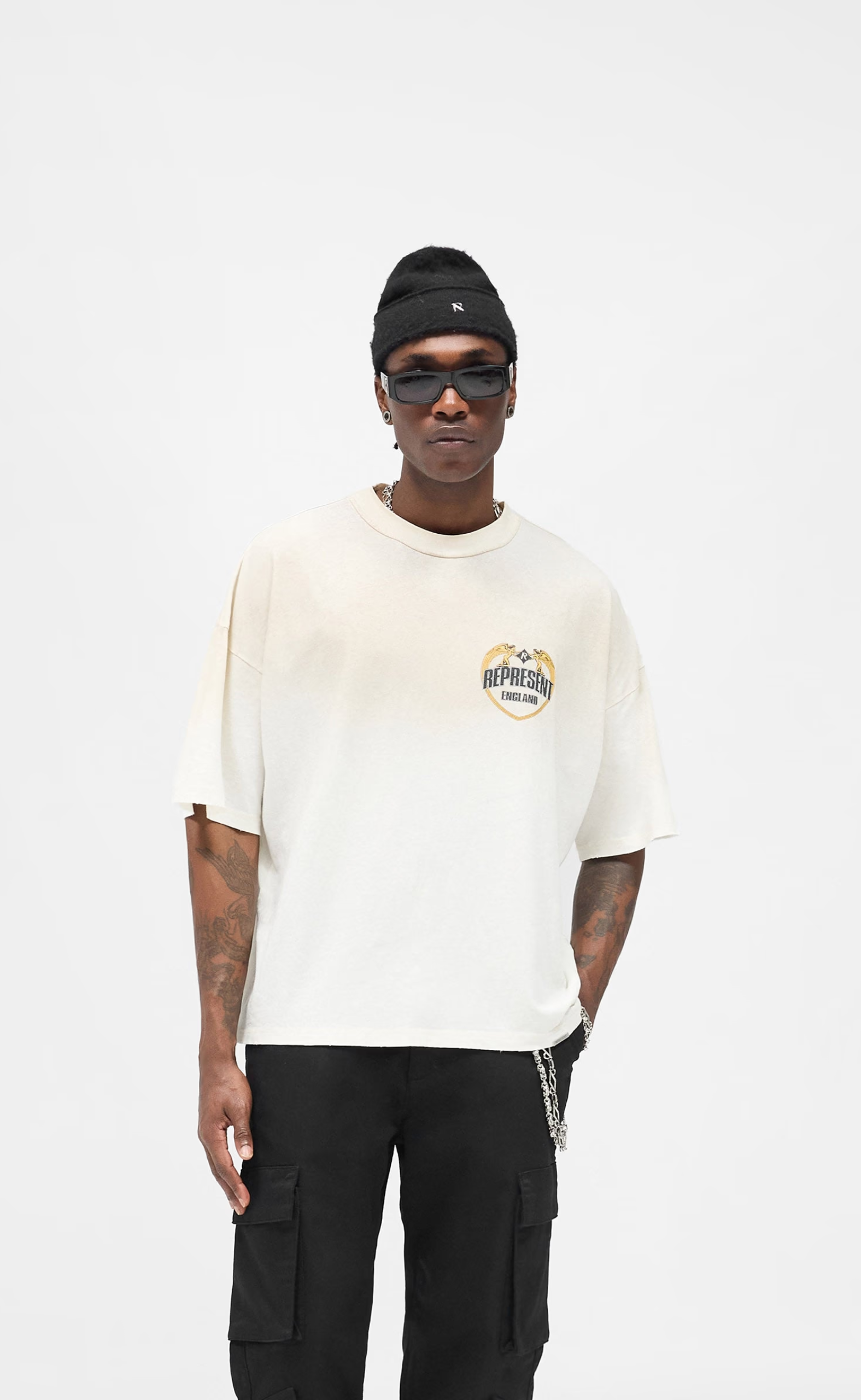 REPRESENT ANGEL BORDER WASHED ECRU T-SHIRT
