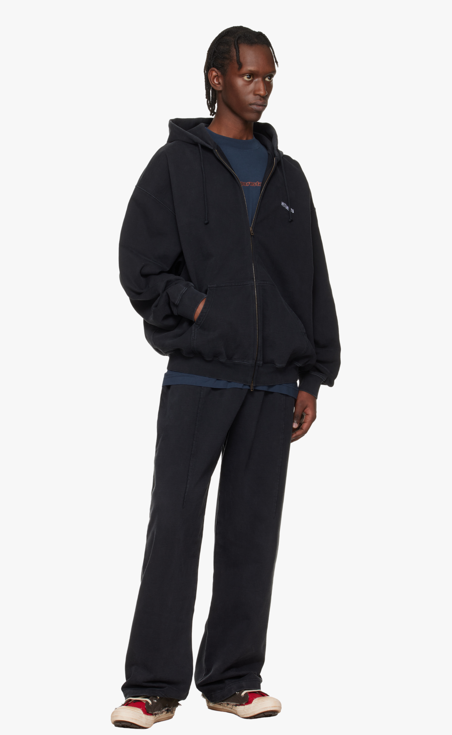 ICONIC LOGO BLACK ZIP-UP HOODIE