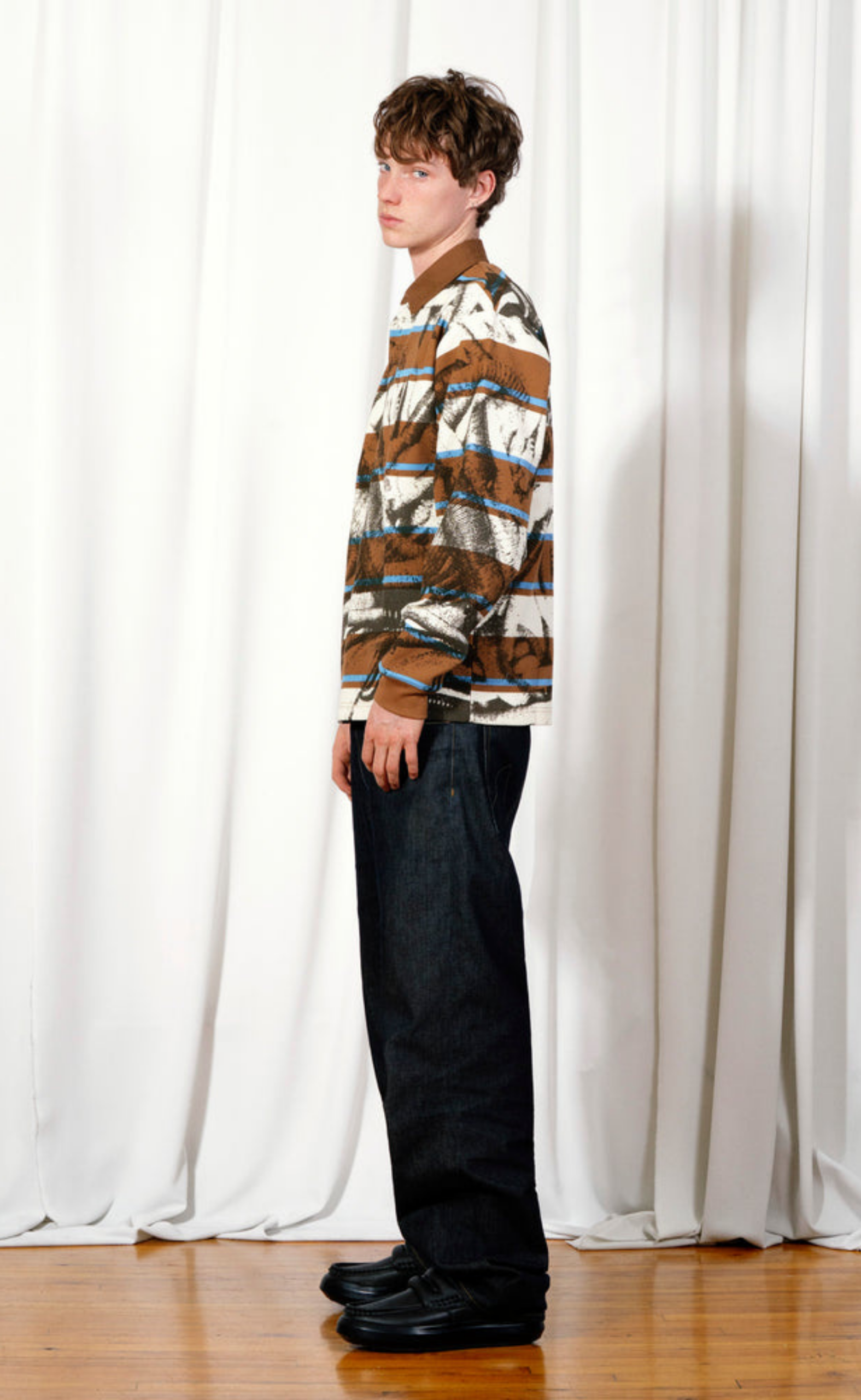 WORMS RUGBY POLO BROWN LONGSLEEVE