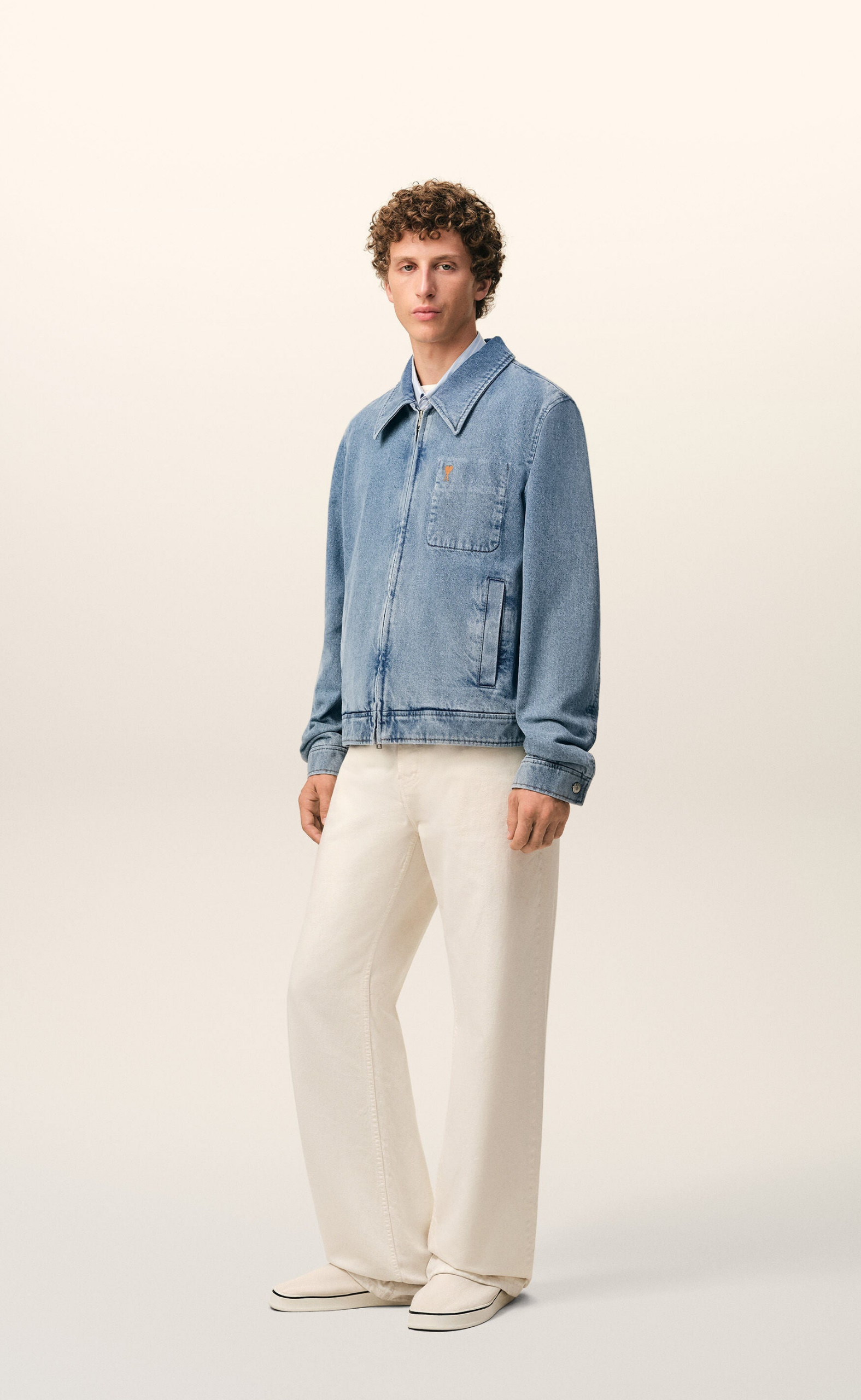 CONTRASTED AMI DE COEUR ZIPPED DENIM JACKET