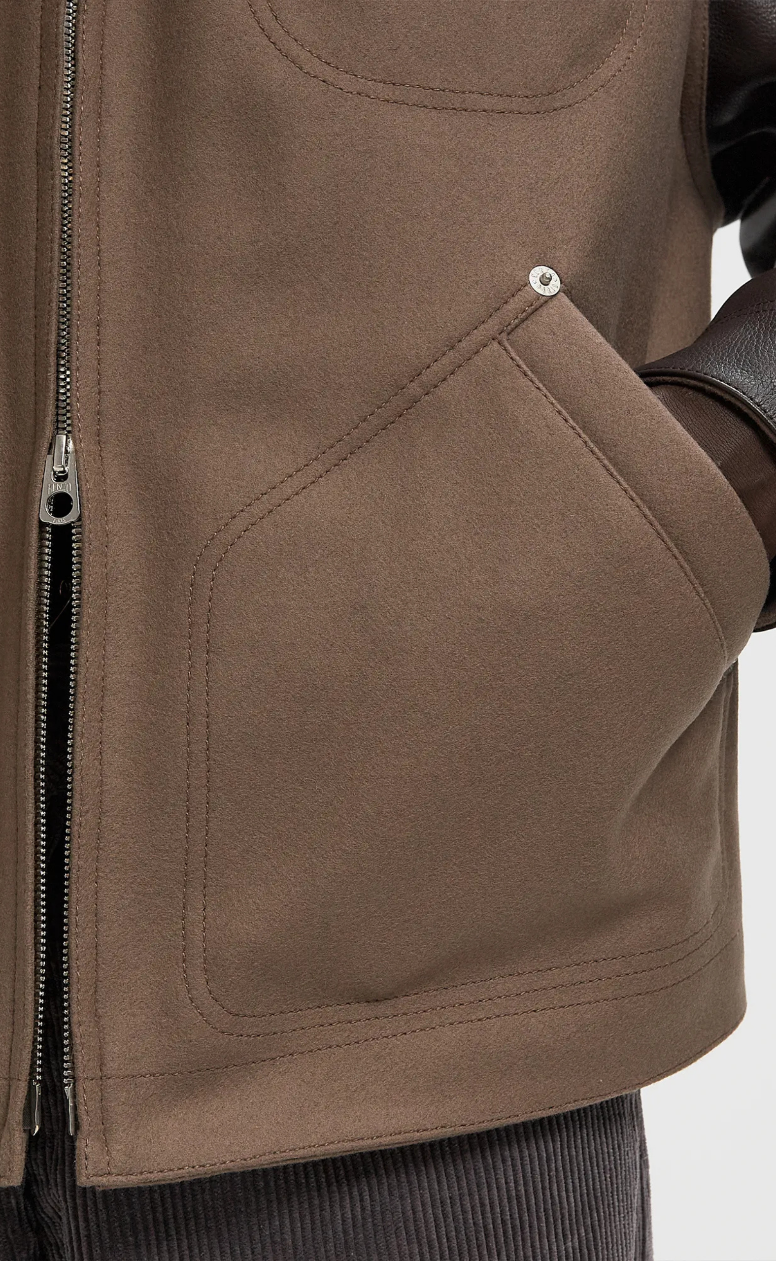 KENZO PARIS CHAINSTITCH LEATHER WOOL BLOUSON TAUPE JACKET