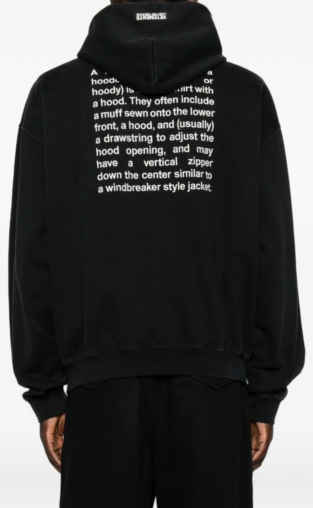 EMBROIDERED DEFINITION WASHED ZIP BLACK HOODIE