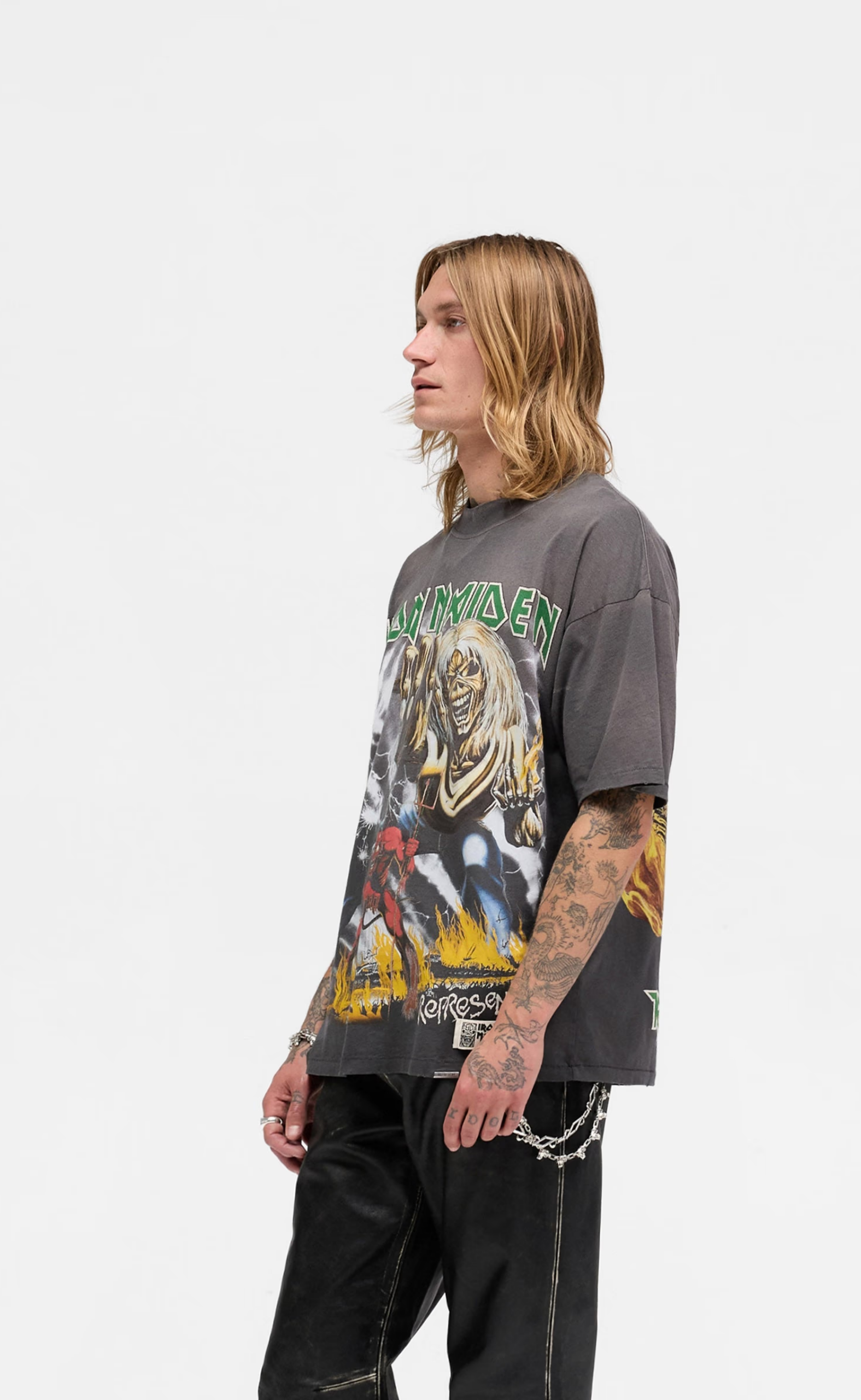 IRON MAIDEN X NUMBER OF BEAST SUNFADE GREY T-SHIRT