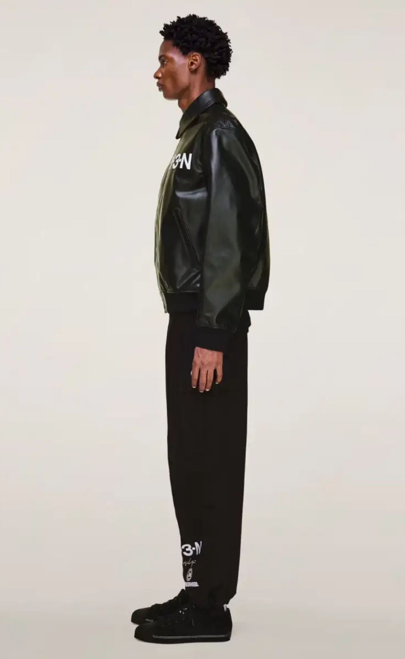 Y-3 NBHD LEATHER BOMBER BLACK JACKET
