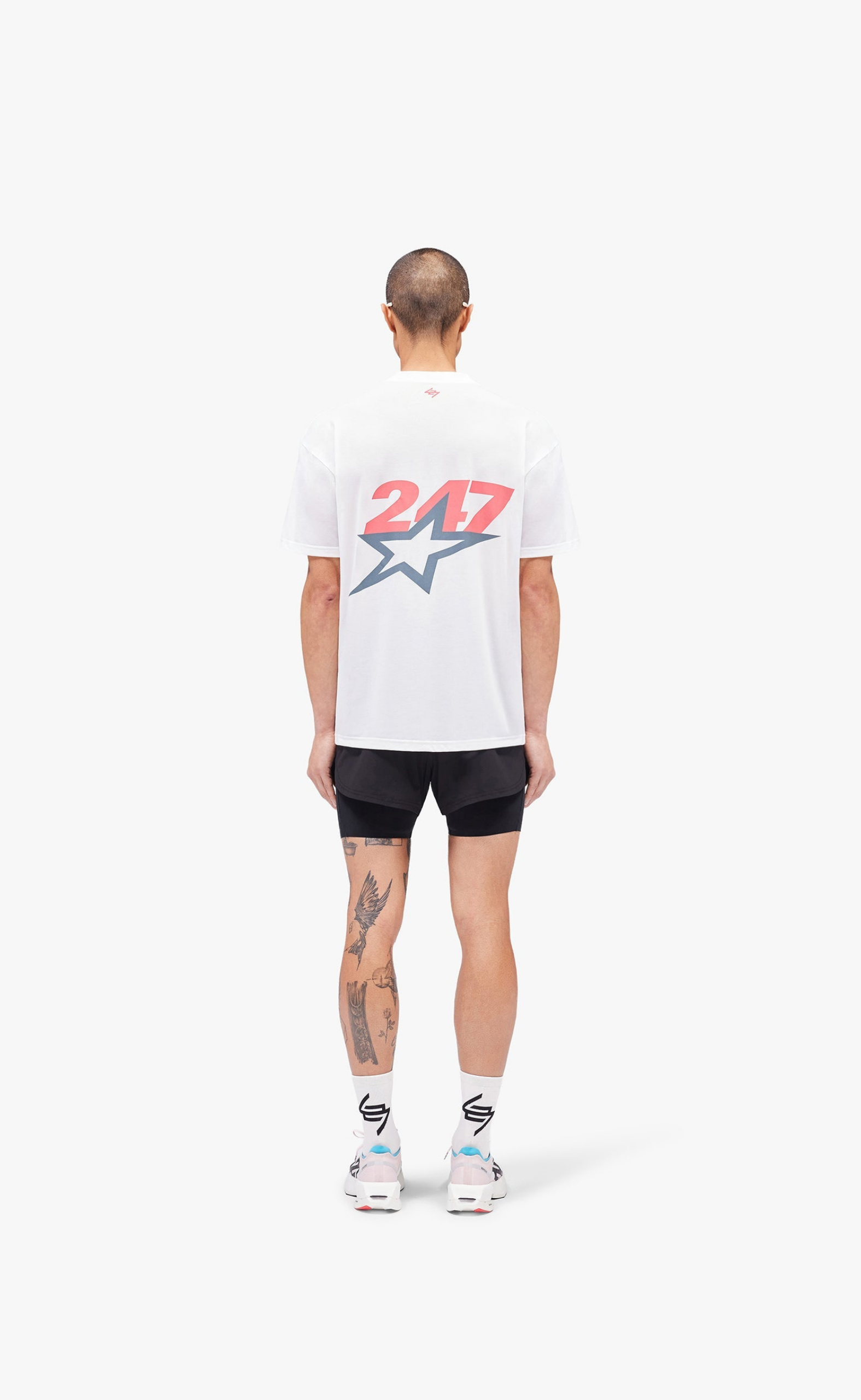 TEAM 247 STAR PRINT OVERSIZED FLAT WHITE T-SHIRT