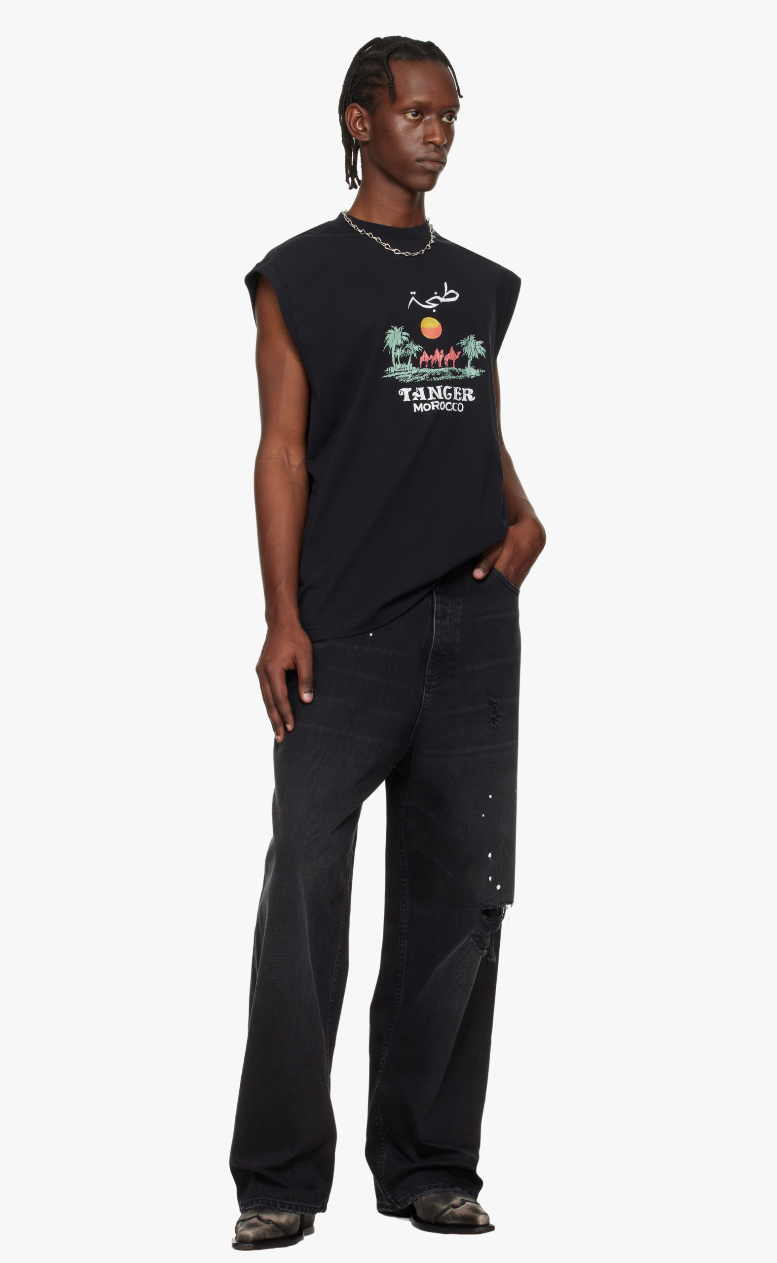 MOROCCO SLEEVELESS BLACK T-SHIRT