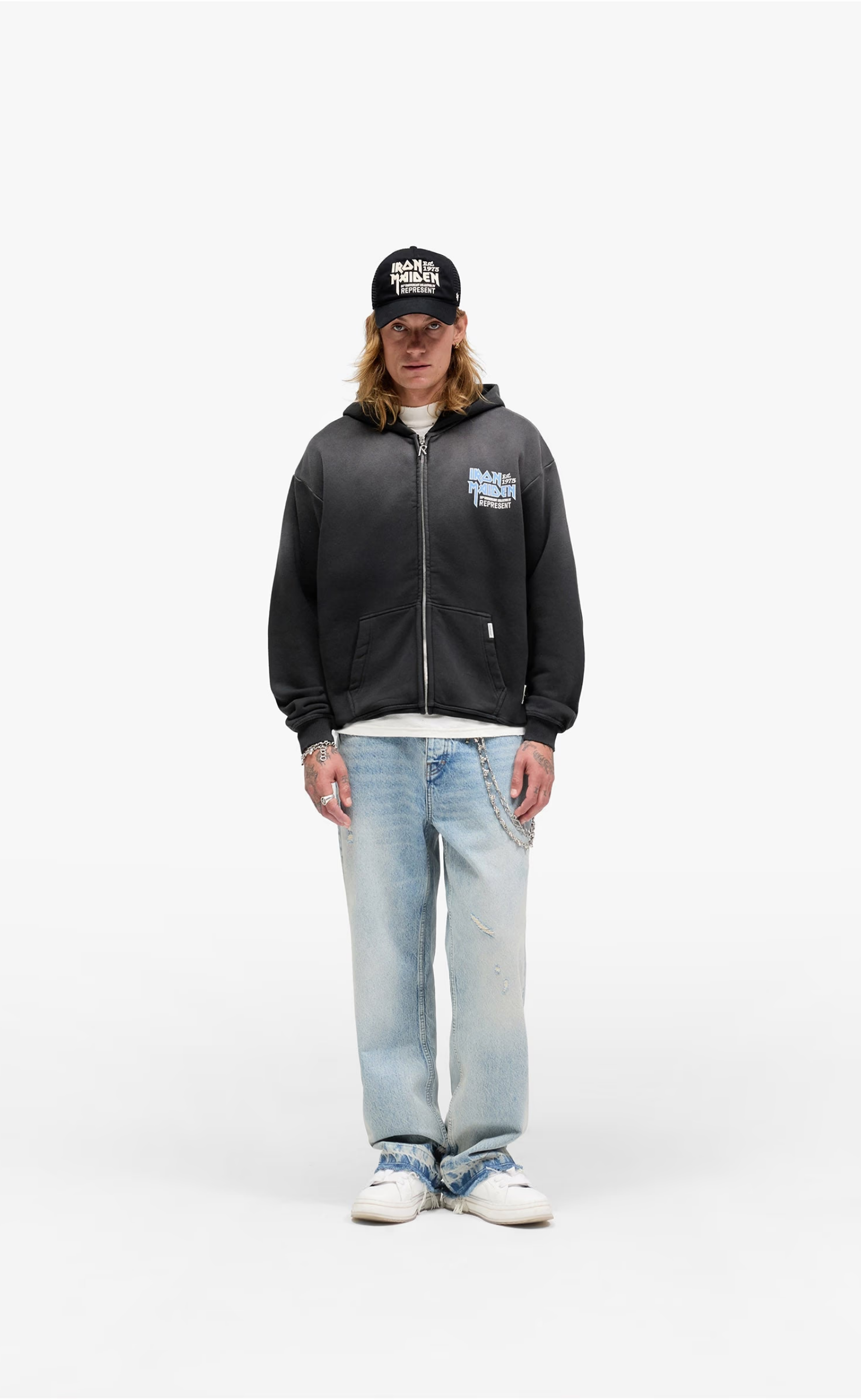 IRON MAIDEN X ANNIVERSARY STAINED BLACK HOODIE