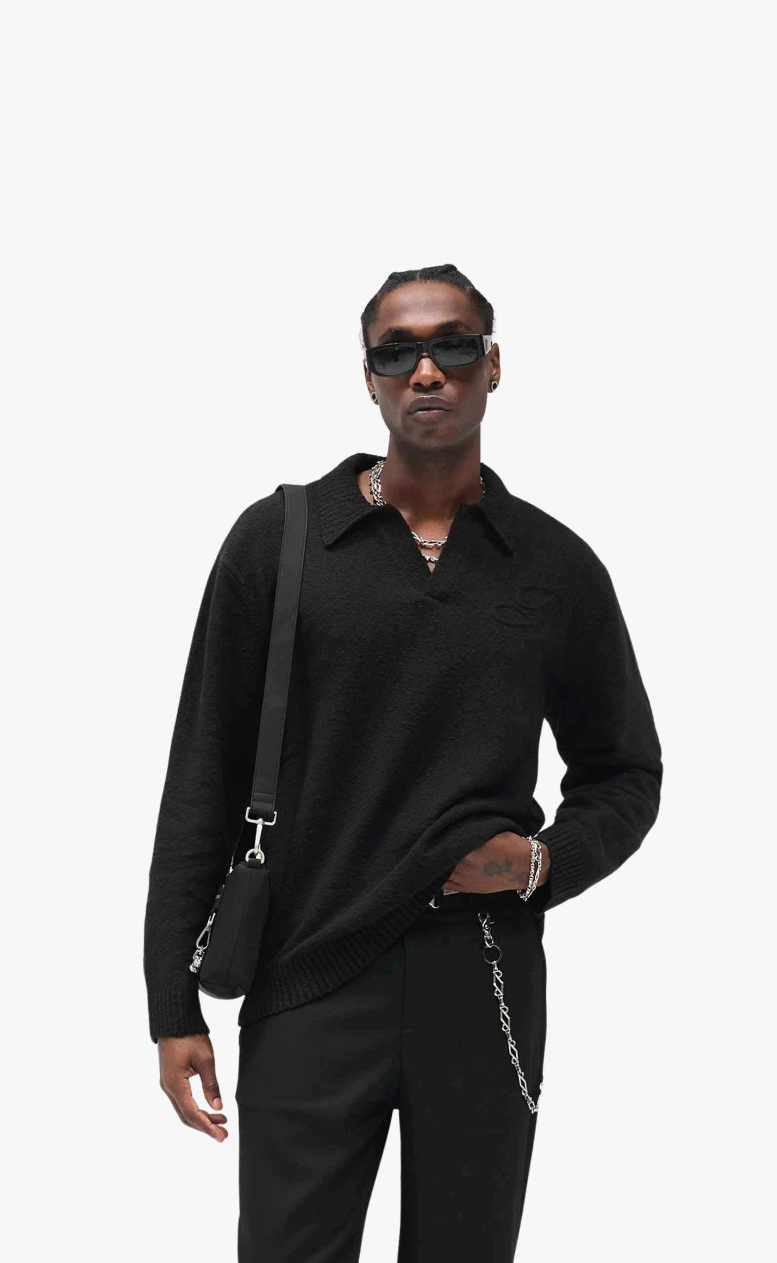 KNITTED POLO JET BLACK SWEATER
