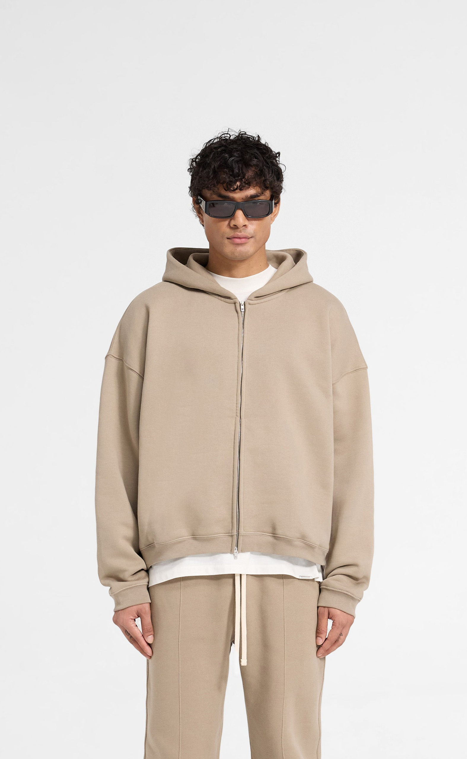 INITIAL BOXY OVERSIZED ZIP THROUGH DUNE HOODIE
