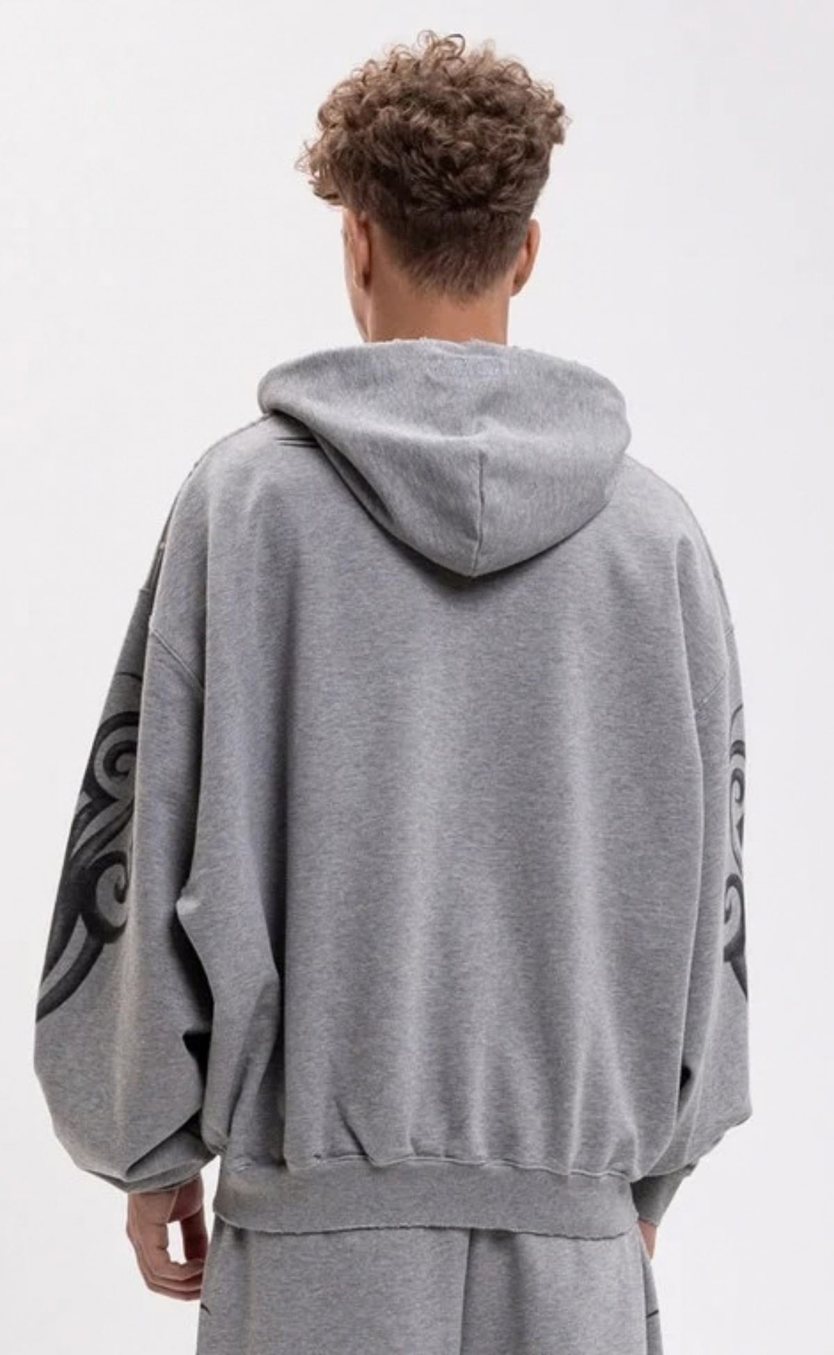 GRAFFITI TRIBAL ZIP GREY MELANGE HOODIE