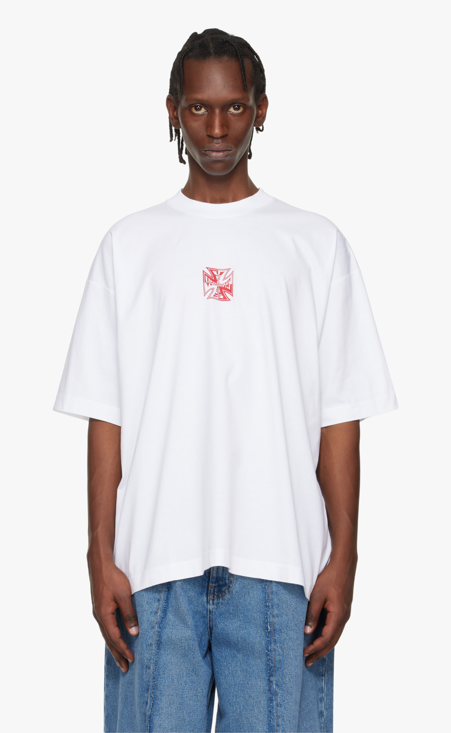 DOUBLE BIKER CROSS LOGO WHITE T-SHIRT