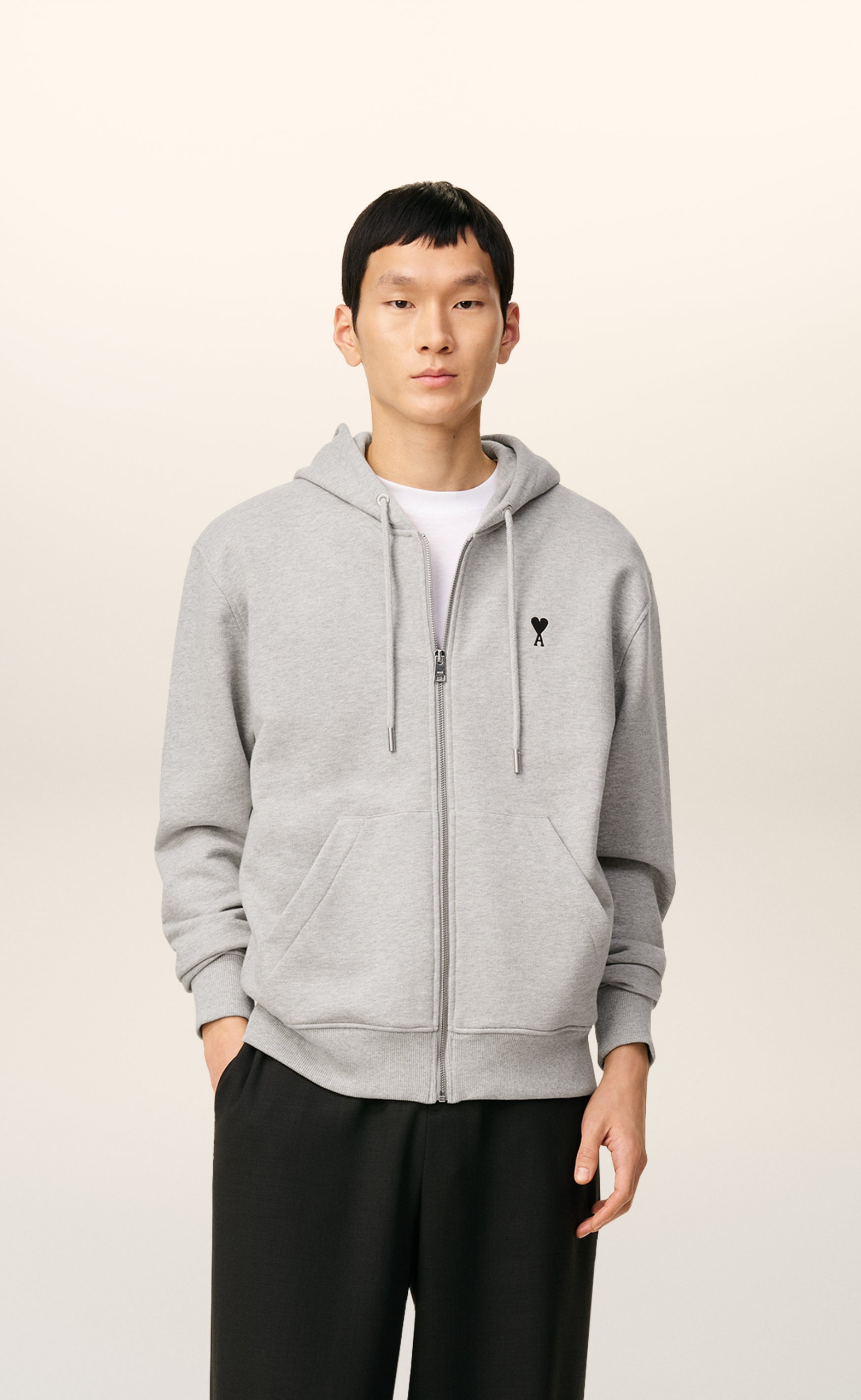 CONTRASTED AMI DE COEUR GREY HOODIE