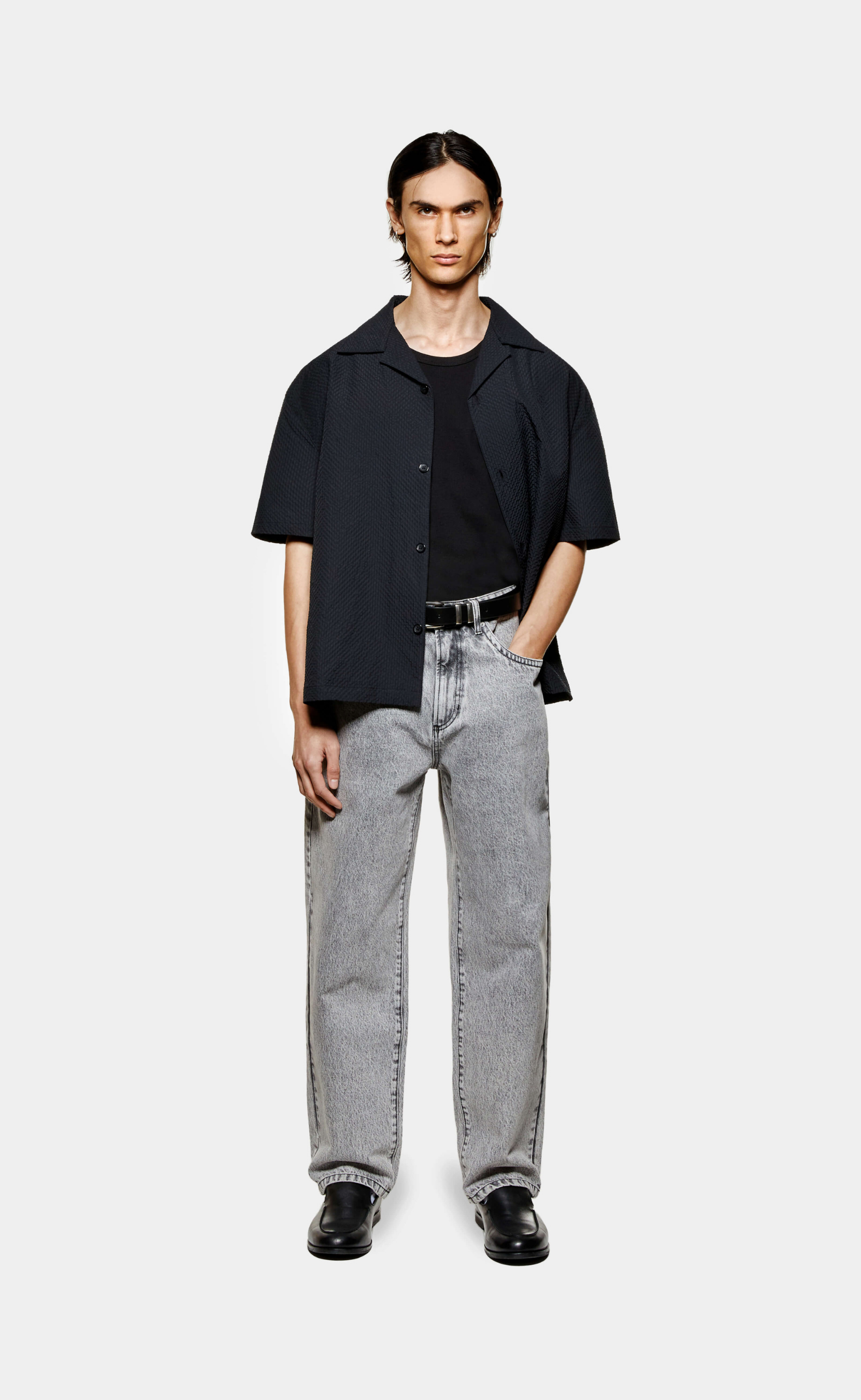 SEERSUCKER VACATION BLACK SHIRT