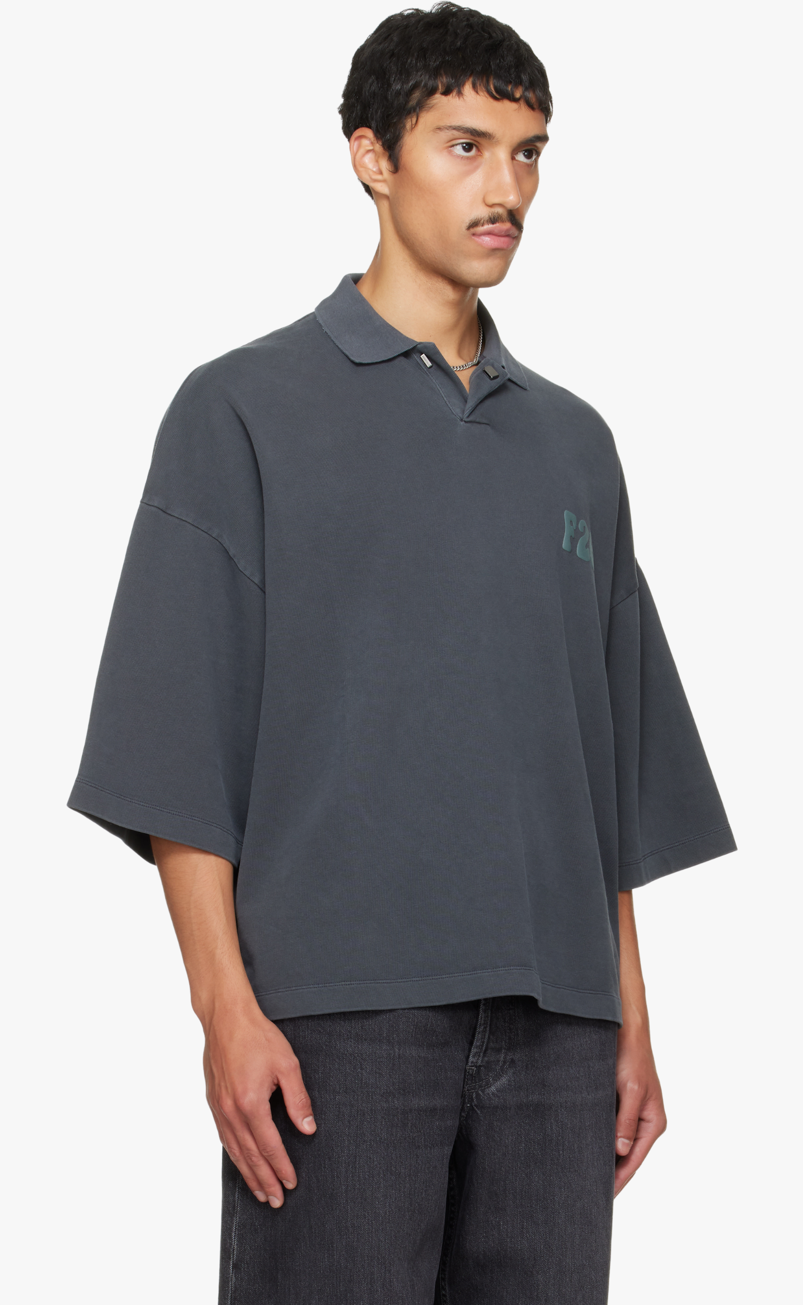 CROPPED POLO WASHED IRON GREY T-SHIRT