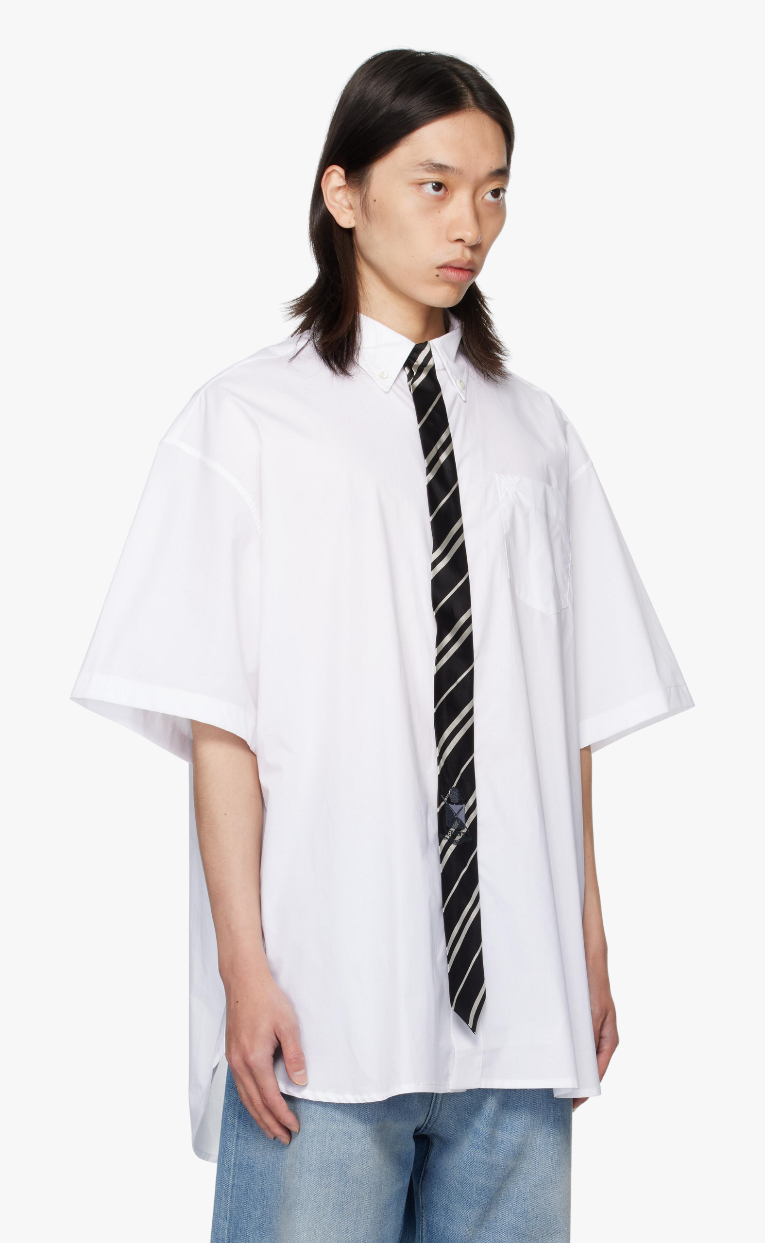 TIE SHORT-SLEEVE WHITE BLACK SHIRT