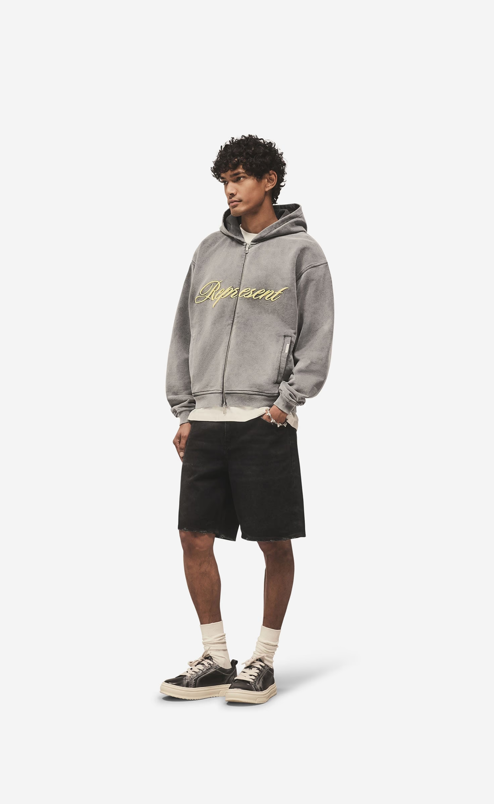 SCRIPT LOGO ZIP VNTAGE GREY HOODIE