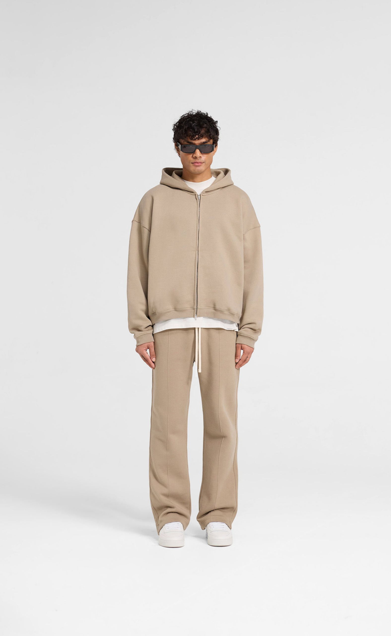 INITIAL BOXY OVERSIZED ZIP THROUGH DUNE HOODIE