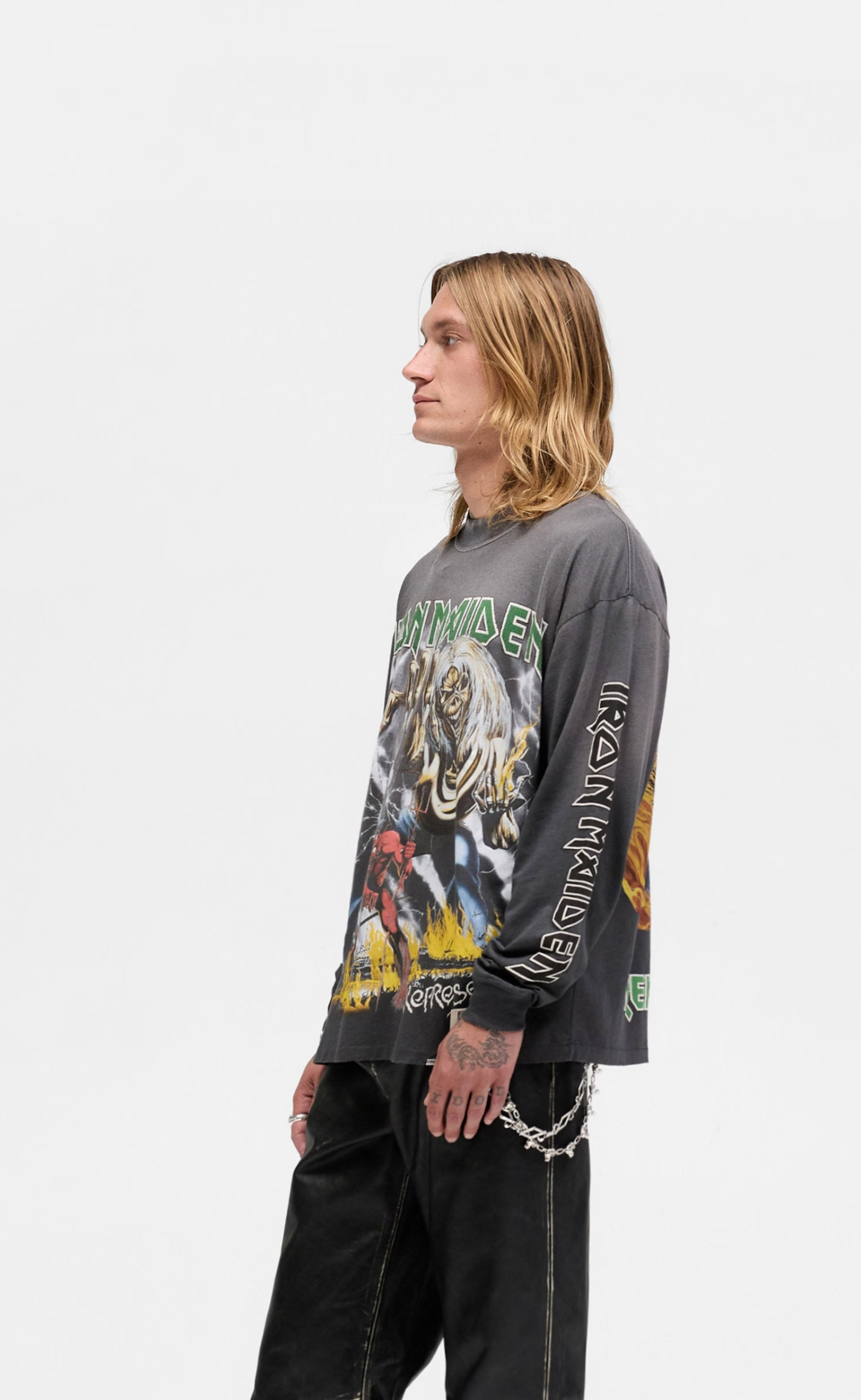 IRON MAIDEN X NUMBER OF THE BEAST SUNFADE GREY LONGSLEEVE