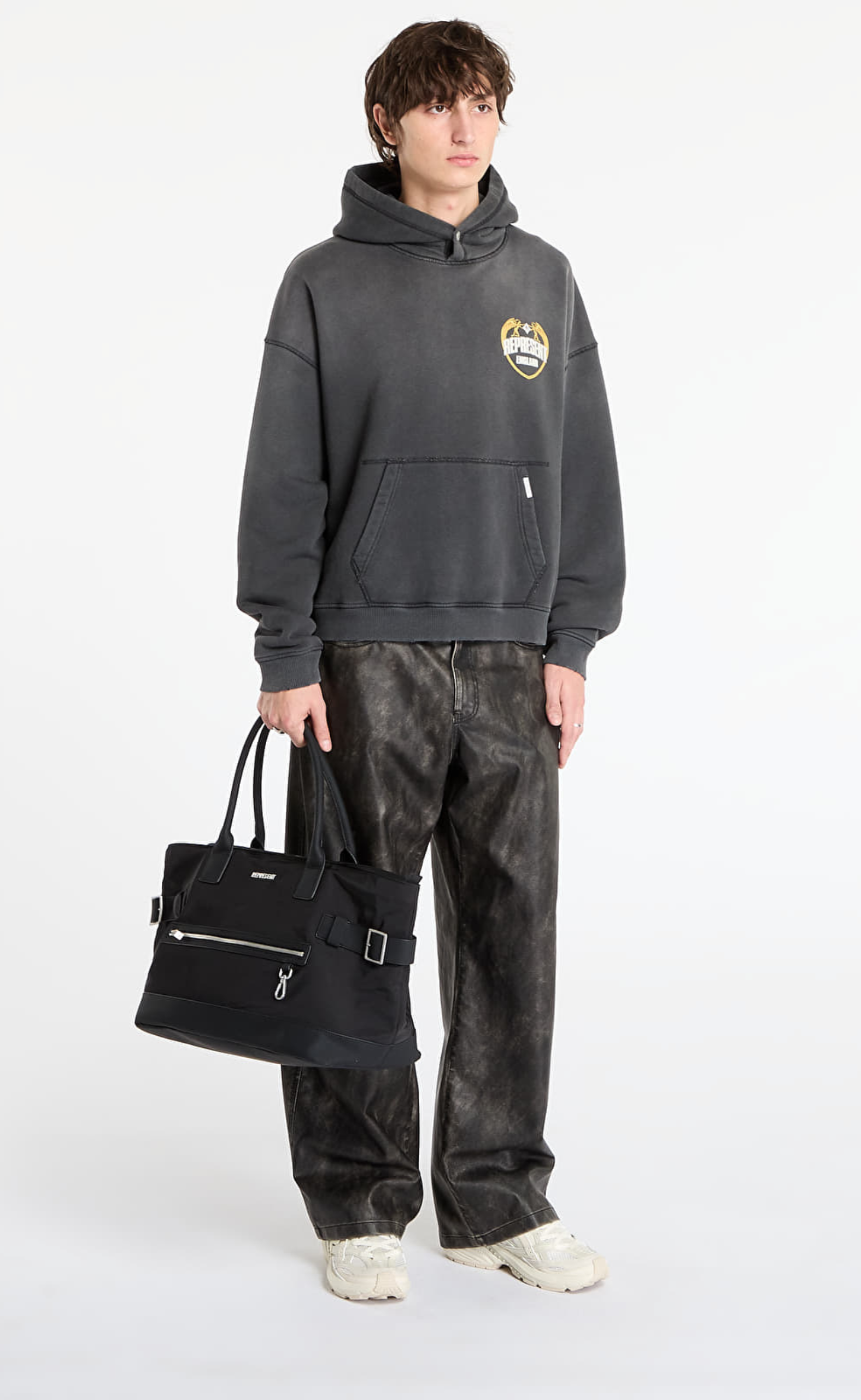 REPRESENT ANGEL BORDER STAINED BLACK HOODIE