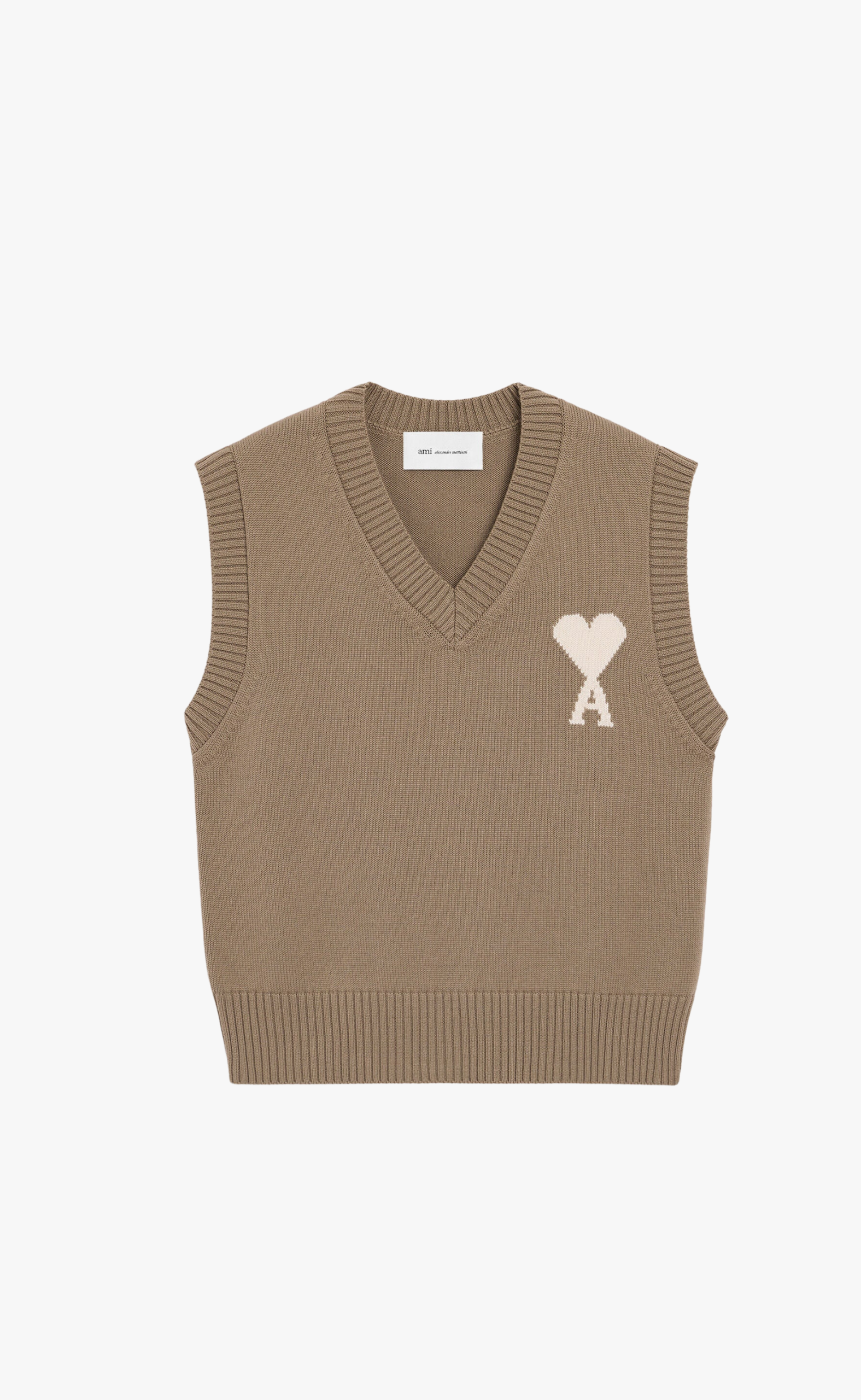 WOOL COTTON SLEEVLESS AMI DE COEUR TAUPE VEST